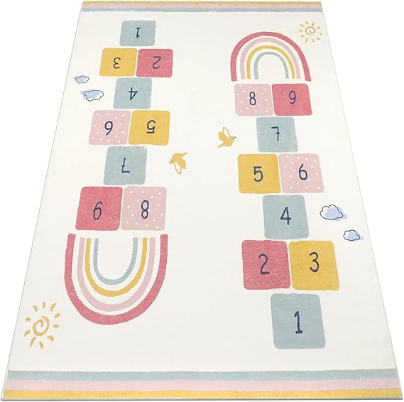 Rainbow Sky Hopscotch Game Rugs,Kids Play Area Rugs Soft Floor Carpet