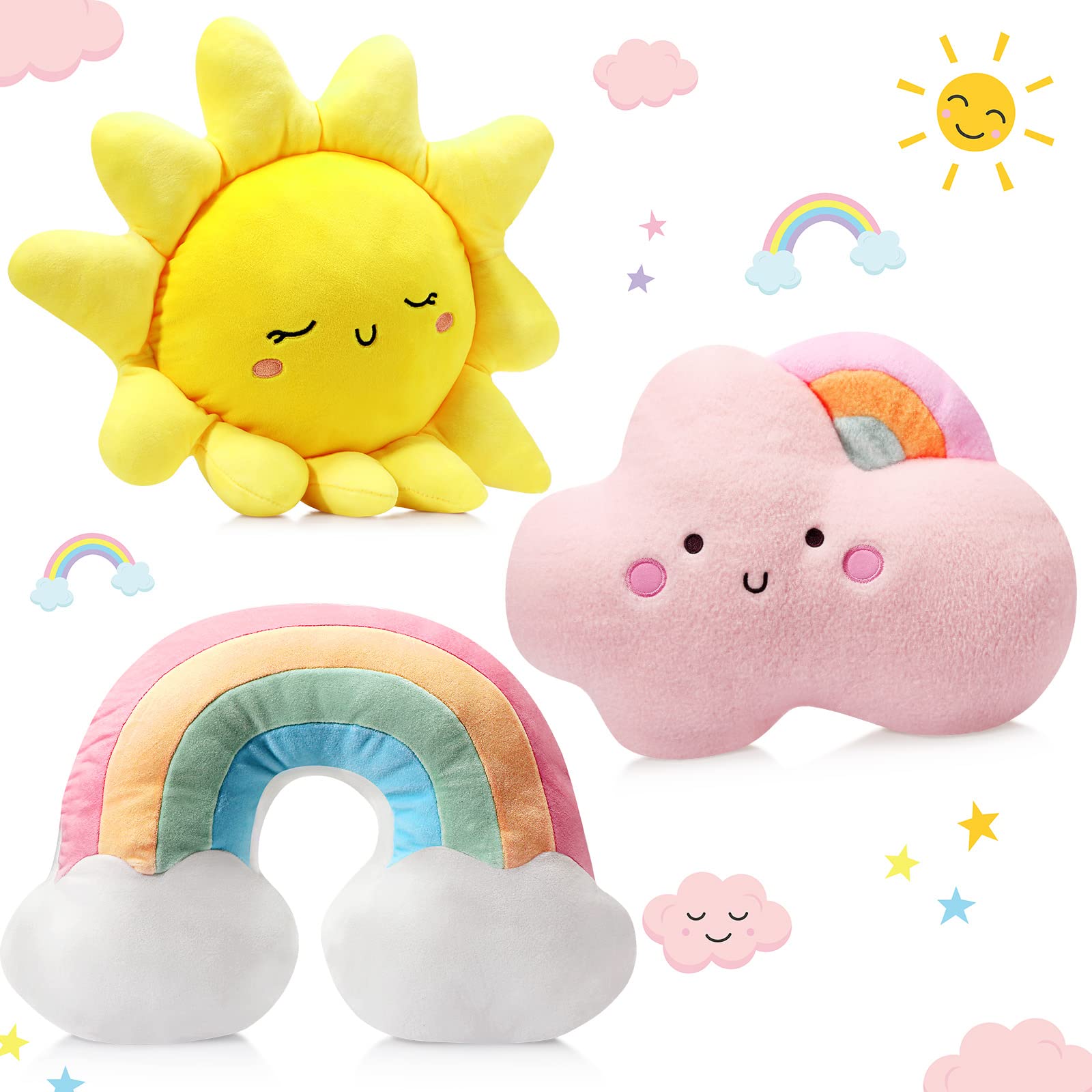3 Pcs Moon Star Cloud Cushion Soft Plush Pillow Nursery Stuffed