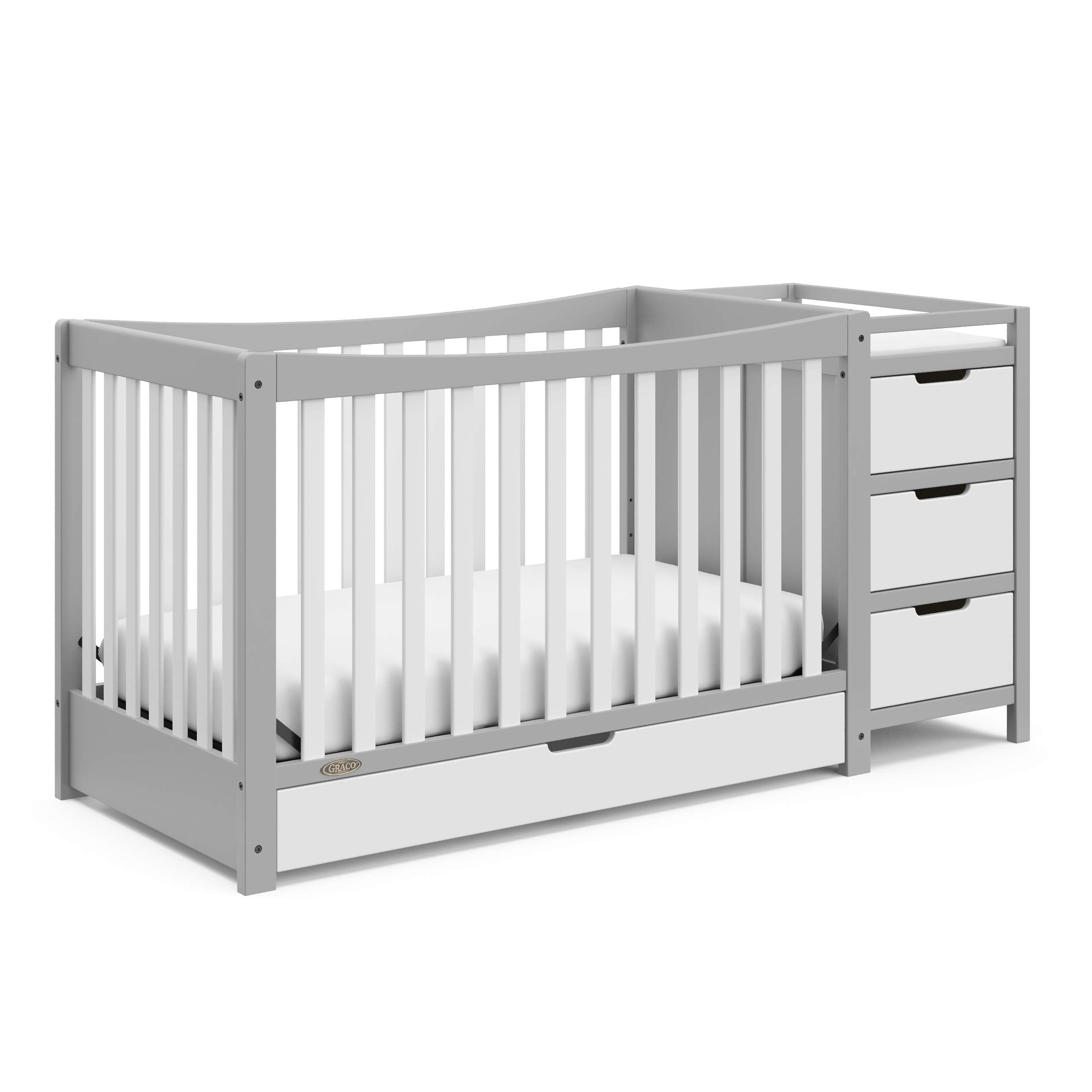 4-In-1 Convertible Crib & Changer With Drawer (Pebble Gray & White)