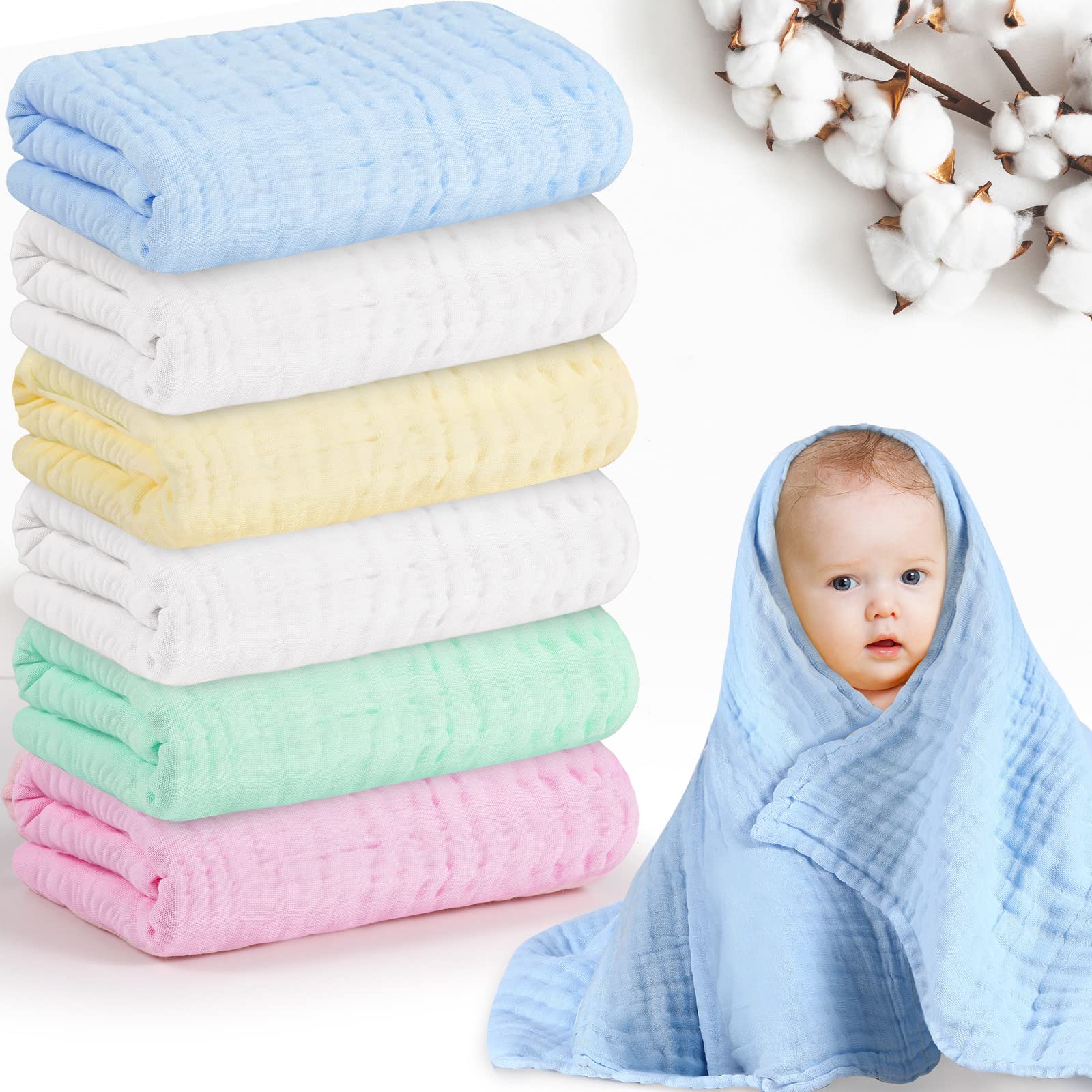 Muslin Bath Towels 43.3 x 43.3 Inch Cotton Soft Infant Towels Large