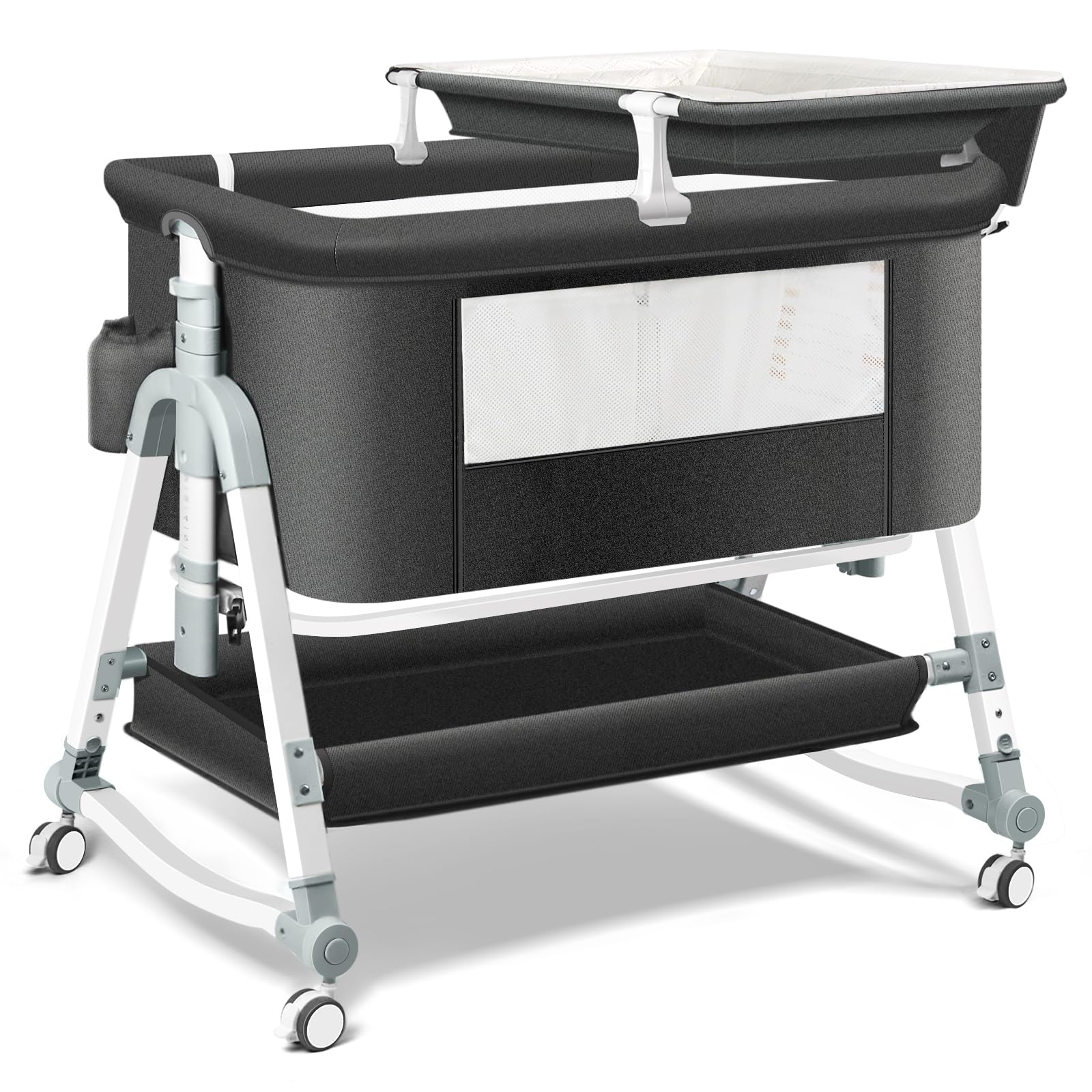 4 in 1 Bedside Bassinet for Baby, Portable Bassinets with Wheels