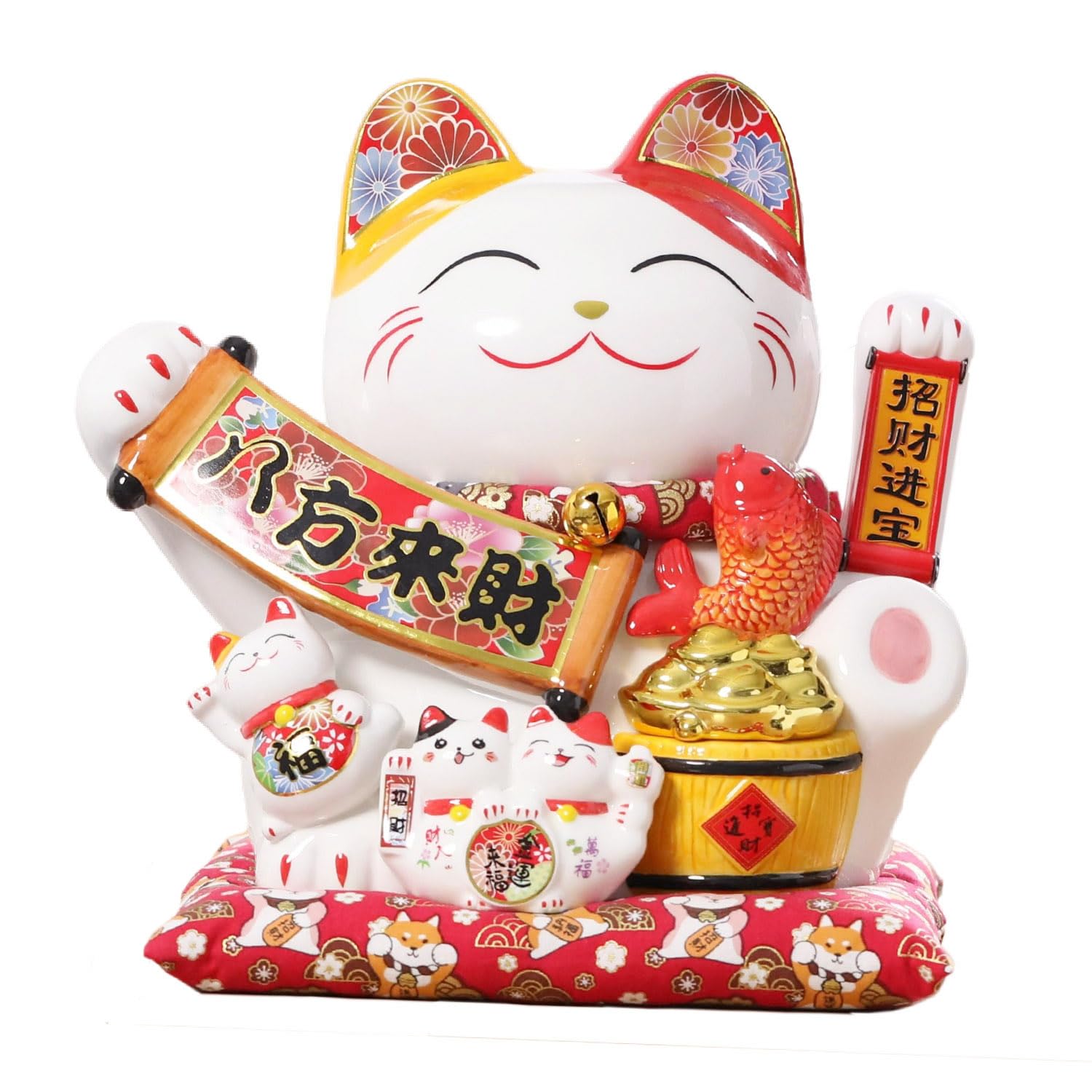 Cat Waving Arm Statue,Chinese Ceramic Fortune Cat,Japanese