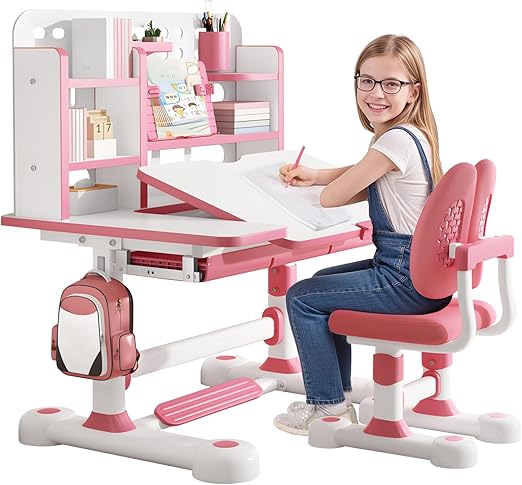 Table and Chair Set, Adjustable Art Desk Girls Desk for Bedroom