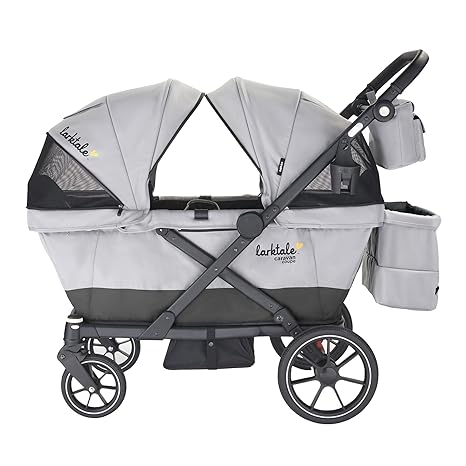 Compact Stroller Wagon with Reclining Seats for 2 Kids, Caravan Coupe V2, Gray/Blue