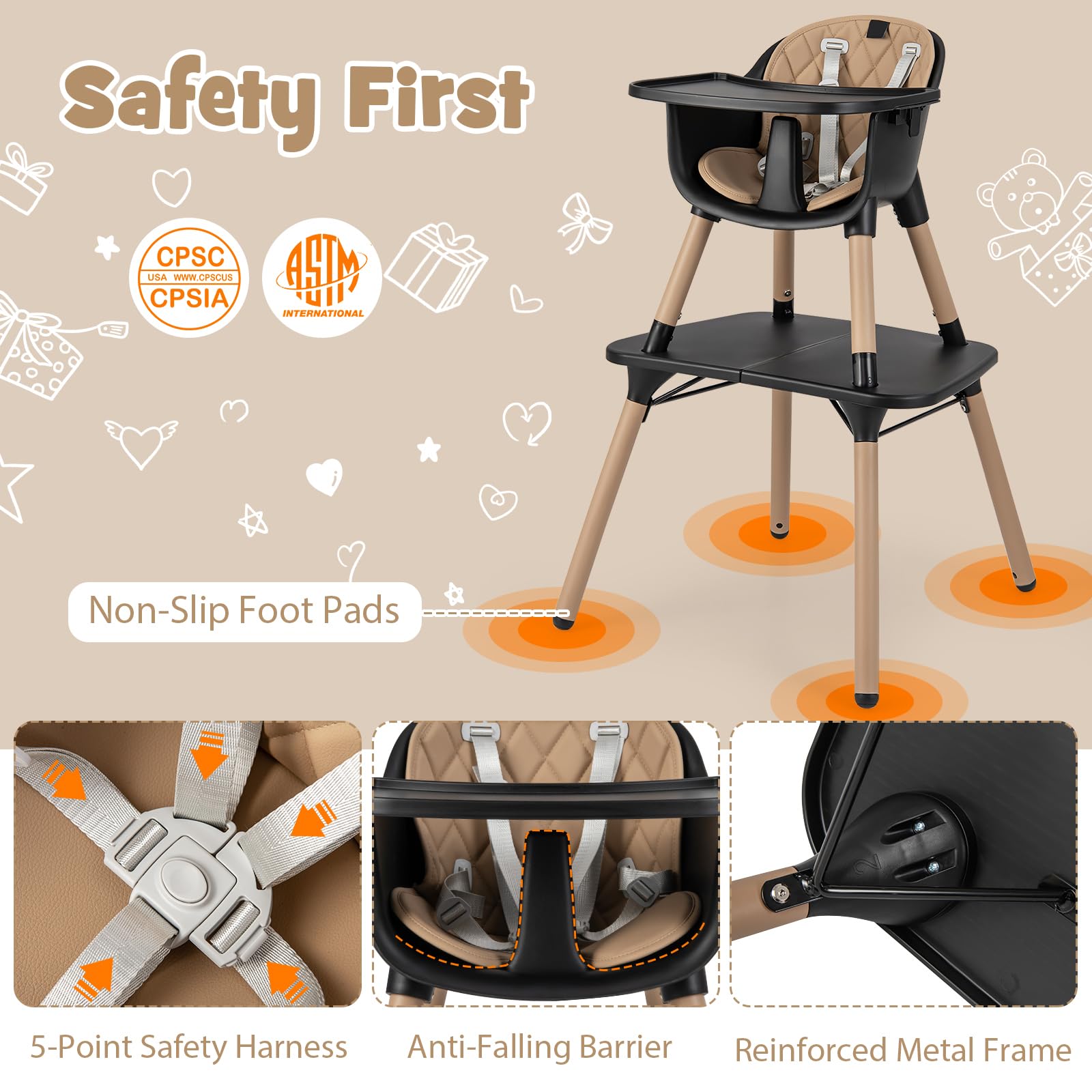 5-in-1 Convertible High Chair with Removable Tray