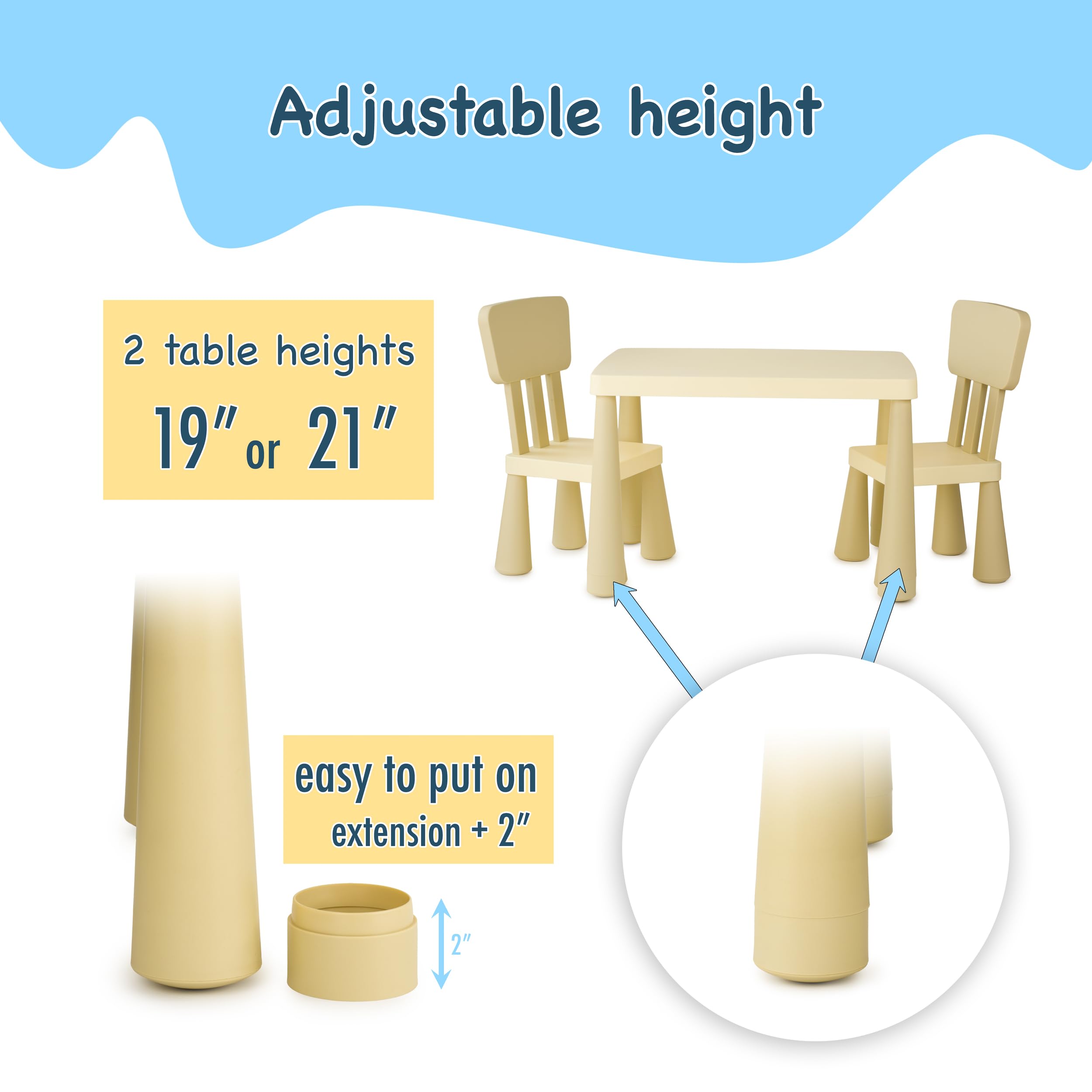 Kids Table and Chairs Set with Storage Drawer - Height Adjustable