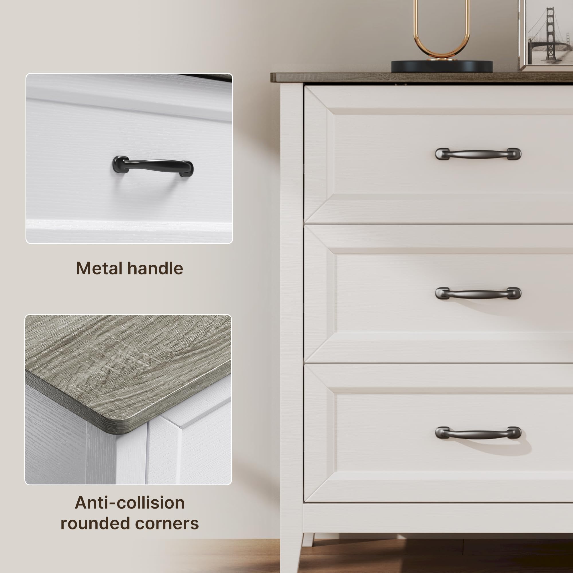 6 Drawer Dresser with Metal Handles
