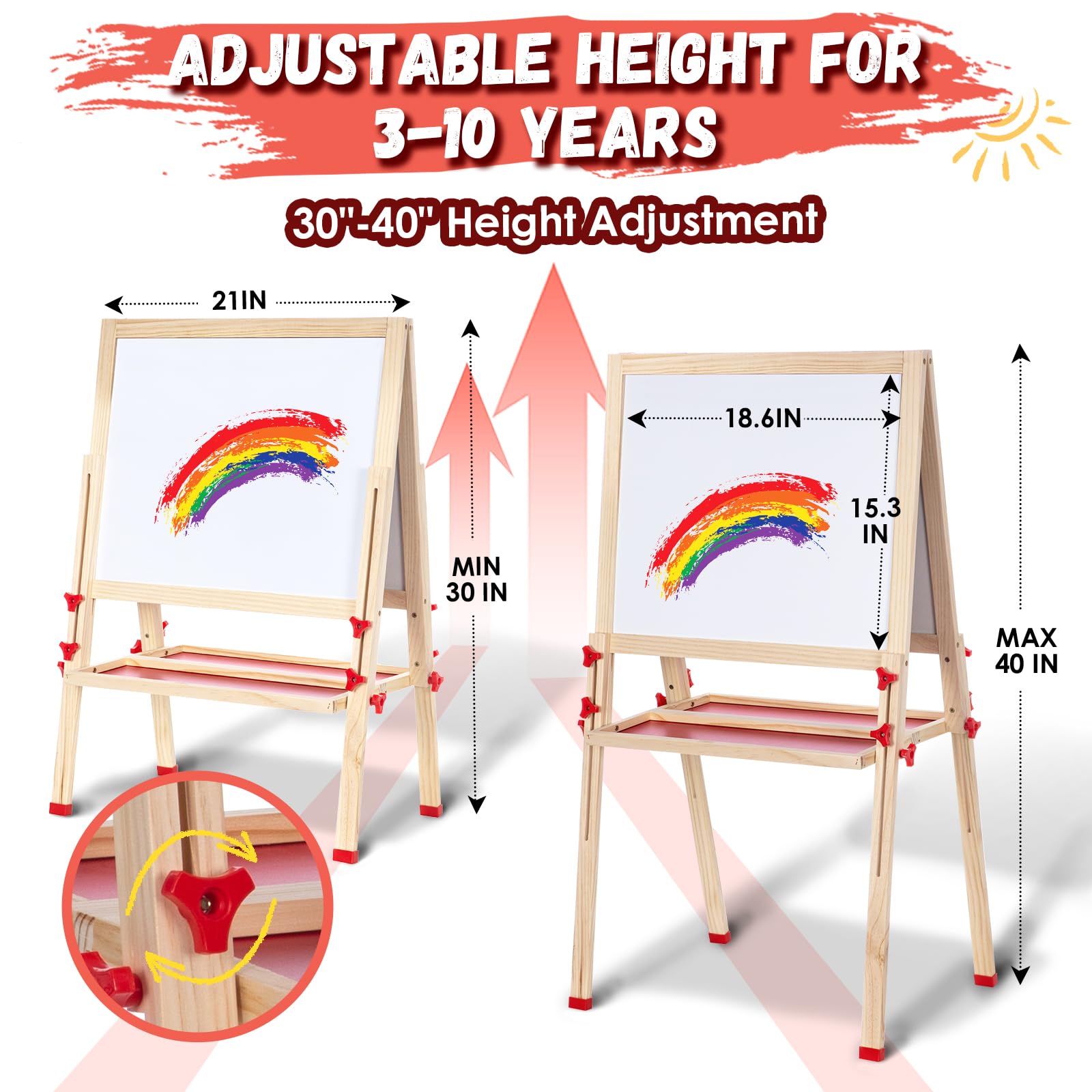 Adjustable Art Easel for Kids, Quick-Fold Kids Easel for Toddlers 3,4,5,6,7,8,9,10 Years, Double Sided Easel with Drawing Accessories, Gift & Drawing Supplies for Boys&Girls
