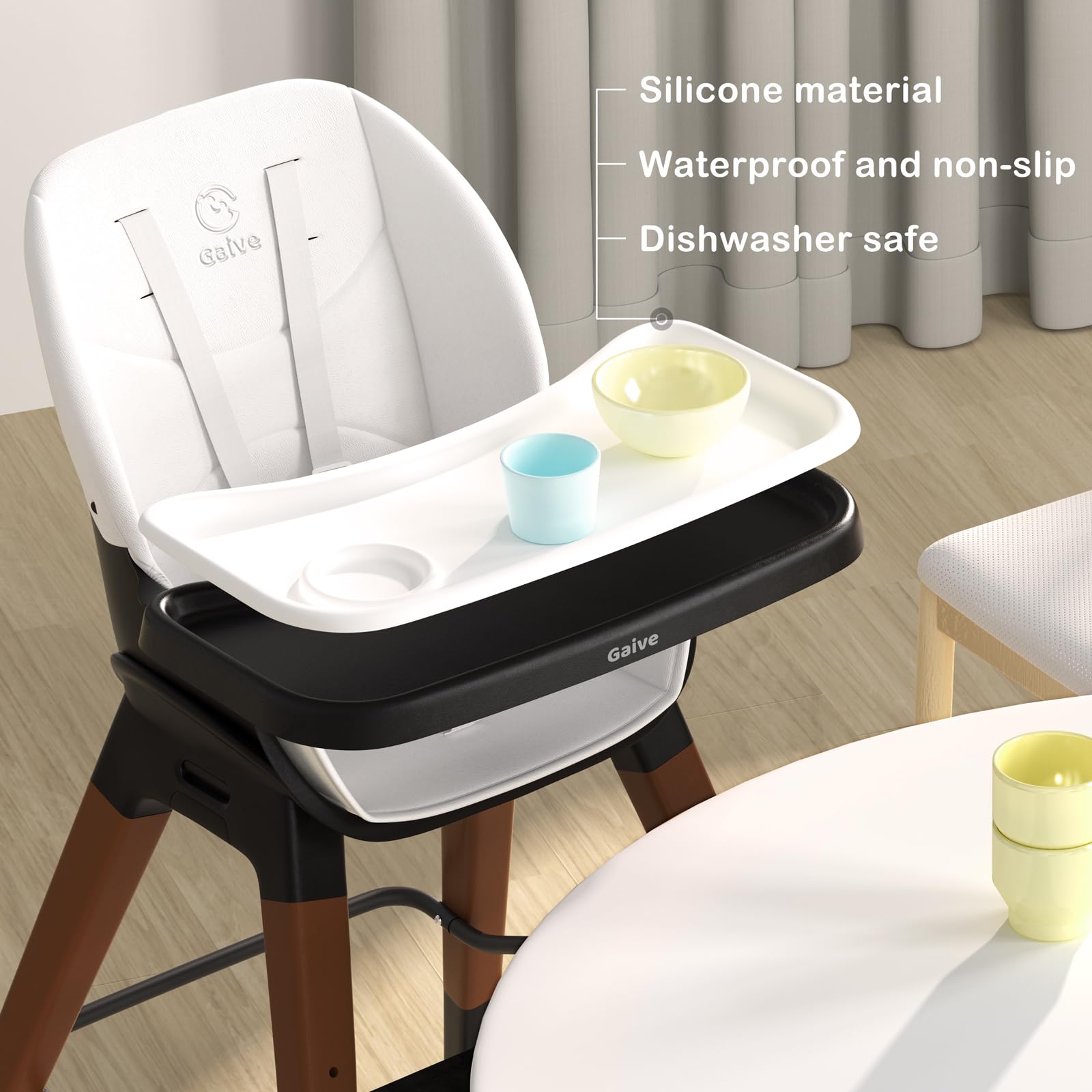 8 in 1 Highchair, Convertible Wooden Baby High Chair with Tray