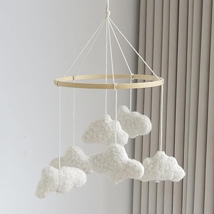 Cloud Moon Crib Mobile Cloud Baby Mobile for Crib Neutral Boho Clouds and Stars Moon