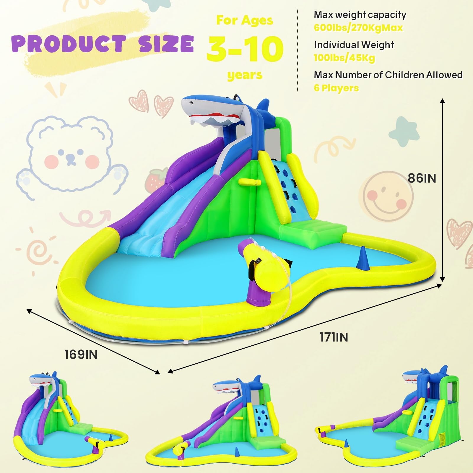 Inflatable Water Slide Bounce House with Pool and Climbing Wall