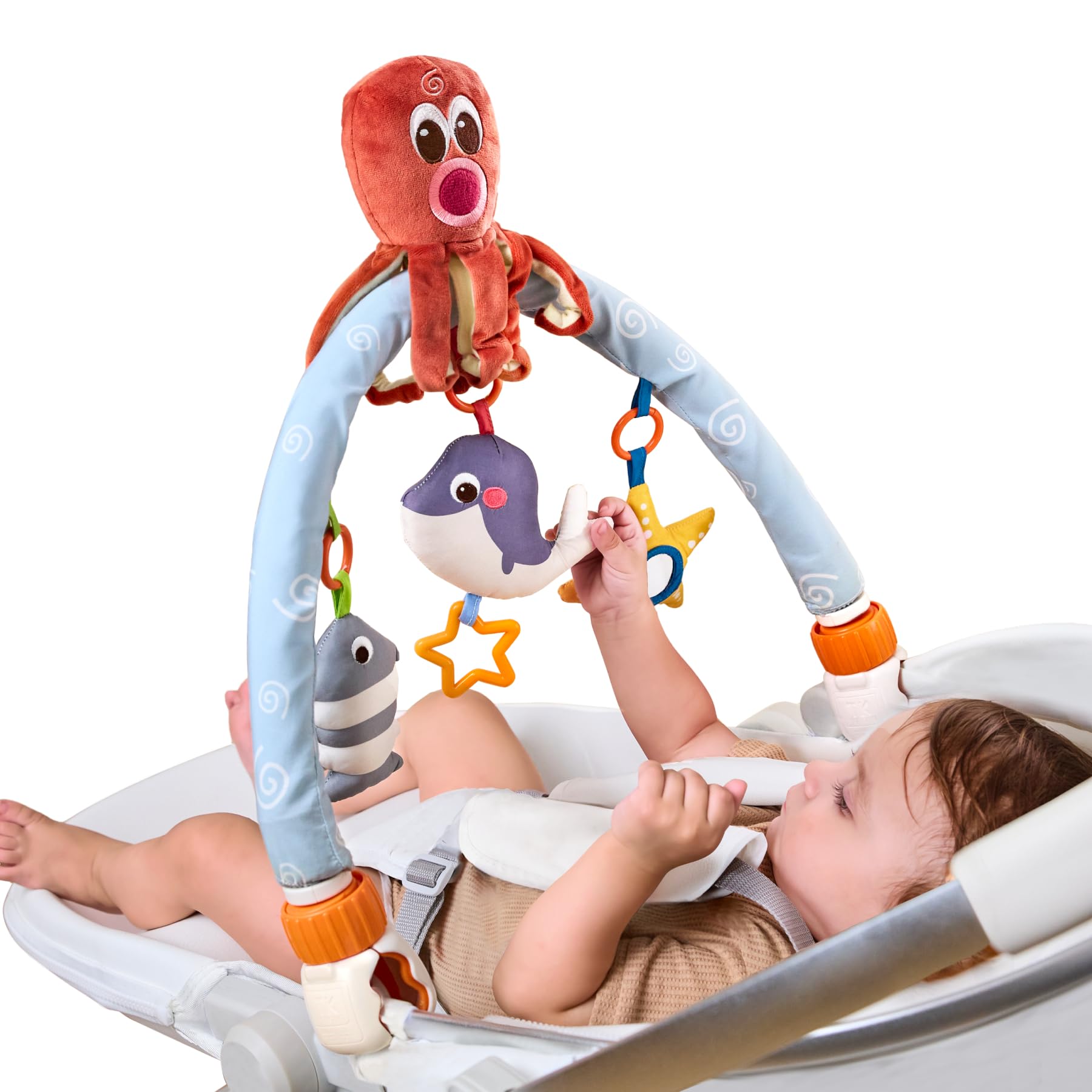 Clip-On Crib Activity Arch Toy, Stroller Car Seat Hanging Toy, Newborn Plush Octopus Toy