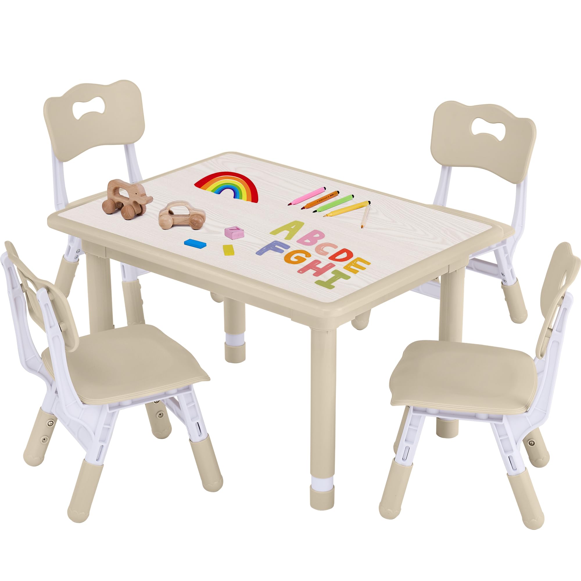 Toddler Table and Chair Set, Height Adjustable-Upgrade Kids Table and 4 Chairs for Ages