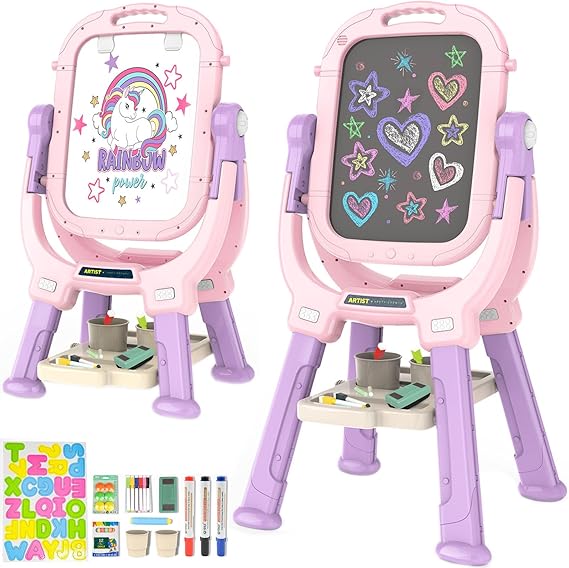 Art Easel for Kids, Adjustable Standing Rotatable Double Sided Easel