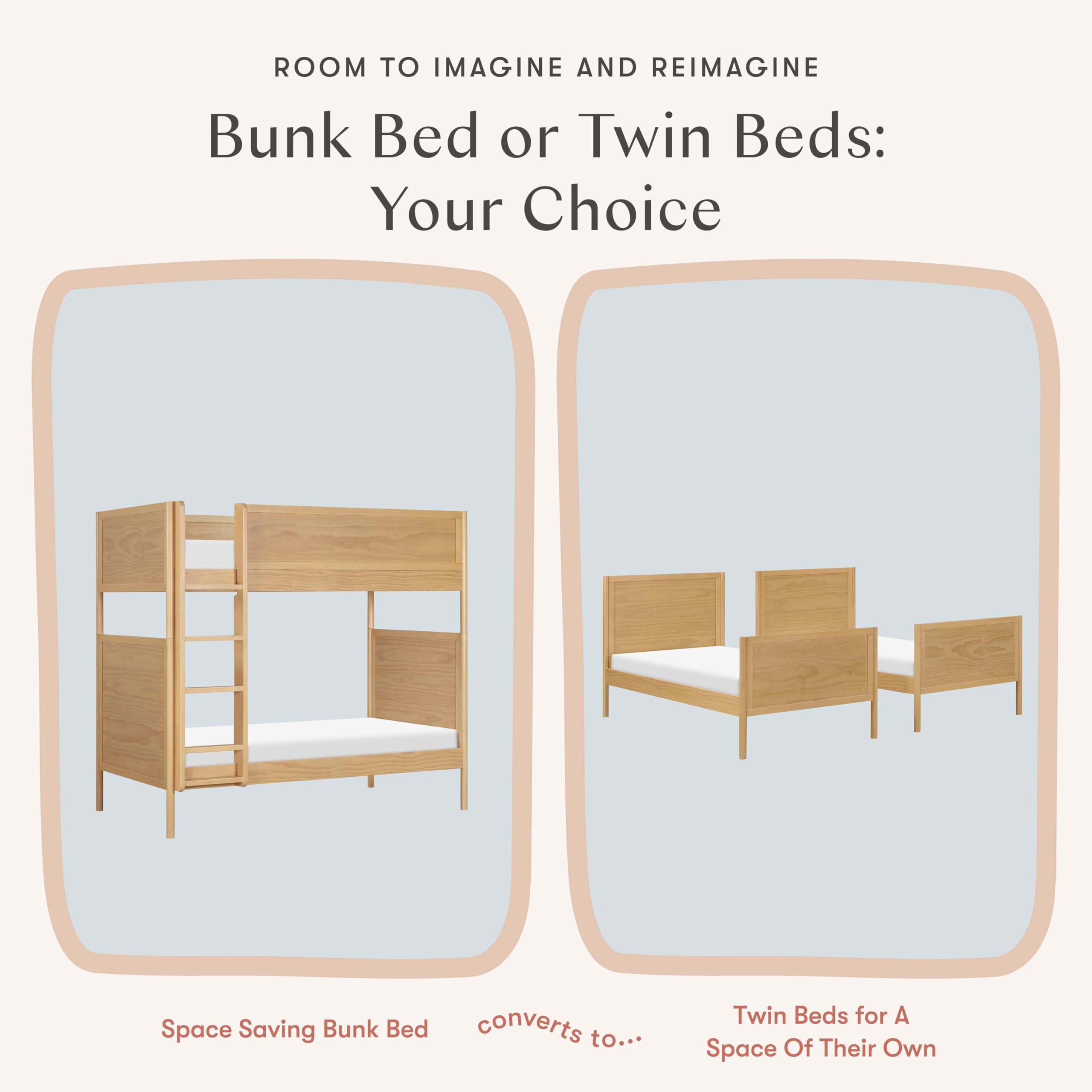 Convertible Twin Over Twin Bunk Bed with Adjustable Ladder