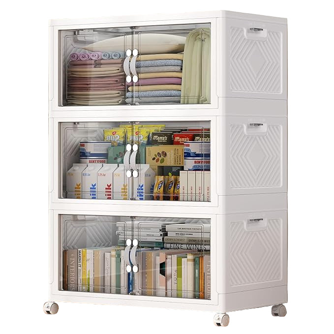 640QT Extra Large Stackable Storage Bins, 160Gal Clear Plastic Closet Organizer Cabinet