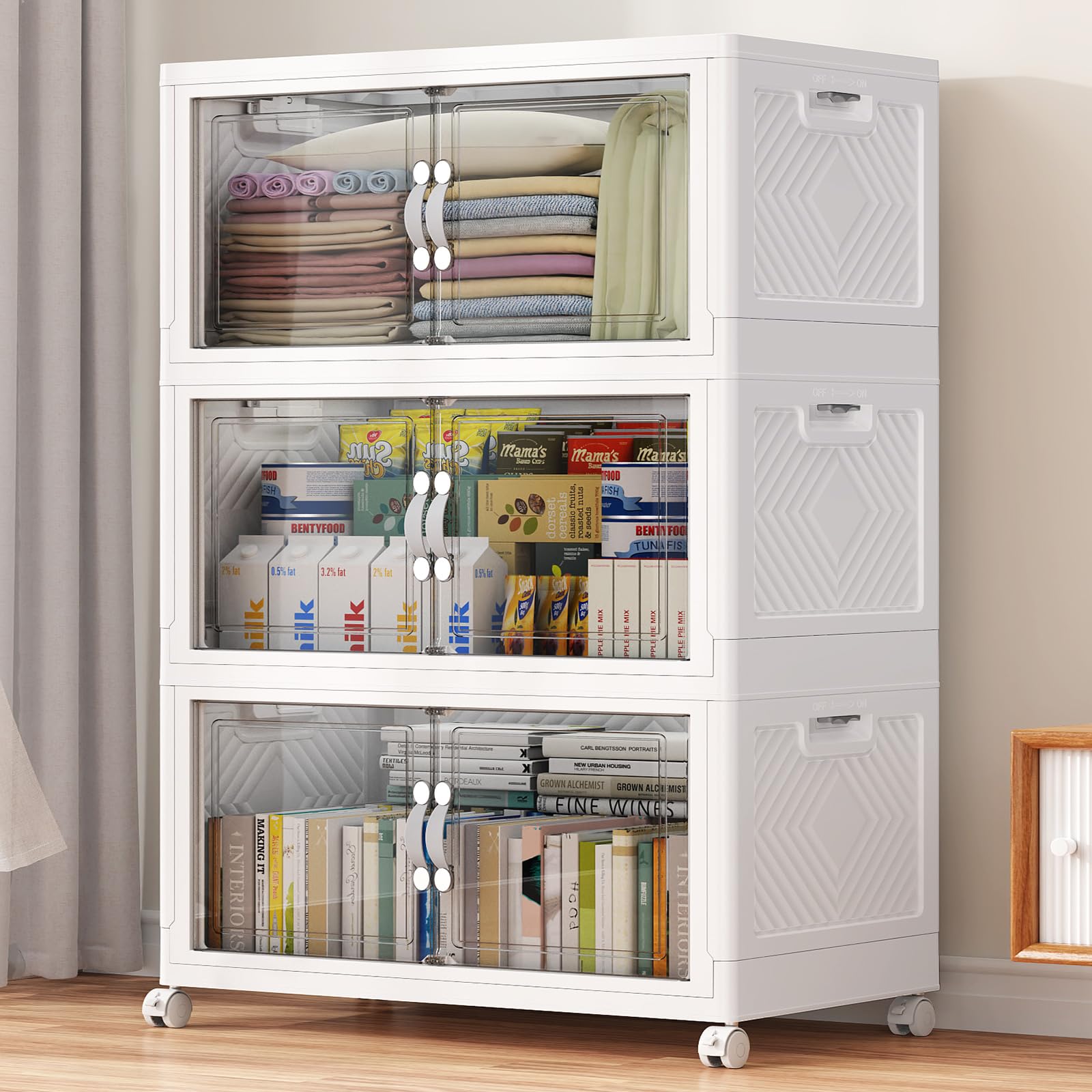 300QT Extra Large Stackable Storage Bins, 75Gal Clear Plastic Closet Organizer Cabinet