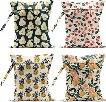 4 Pack Cute Fruit Wet Bag Waterproof Washable Reusable iaper Travel Beach Pool