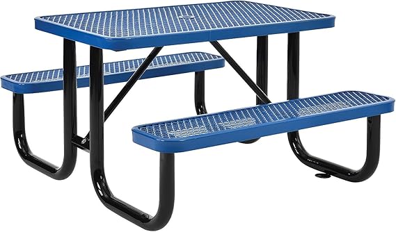 4 ft. Expanded Metal Rectangular Outdoor Steel Picnic Table, Red