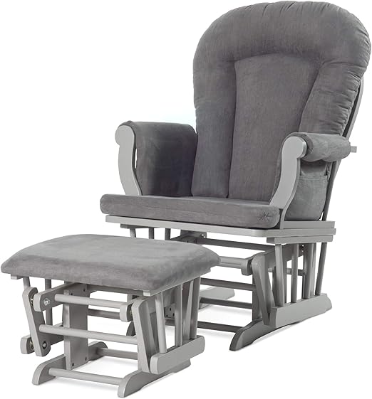 Glider Rocker and Ottoman Set, Padded Cushion with Convenient Storage
