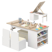 Table and Chair Set, Art Desk & Easel w/ Storage Shelves