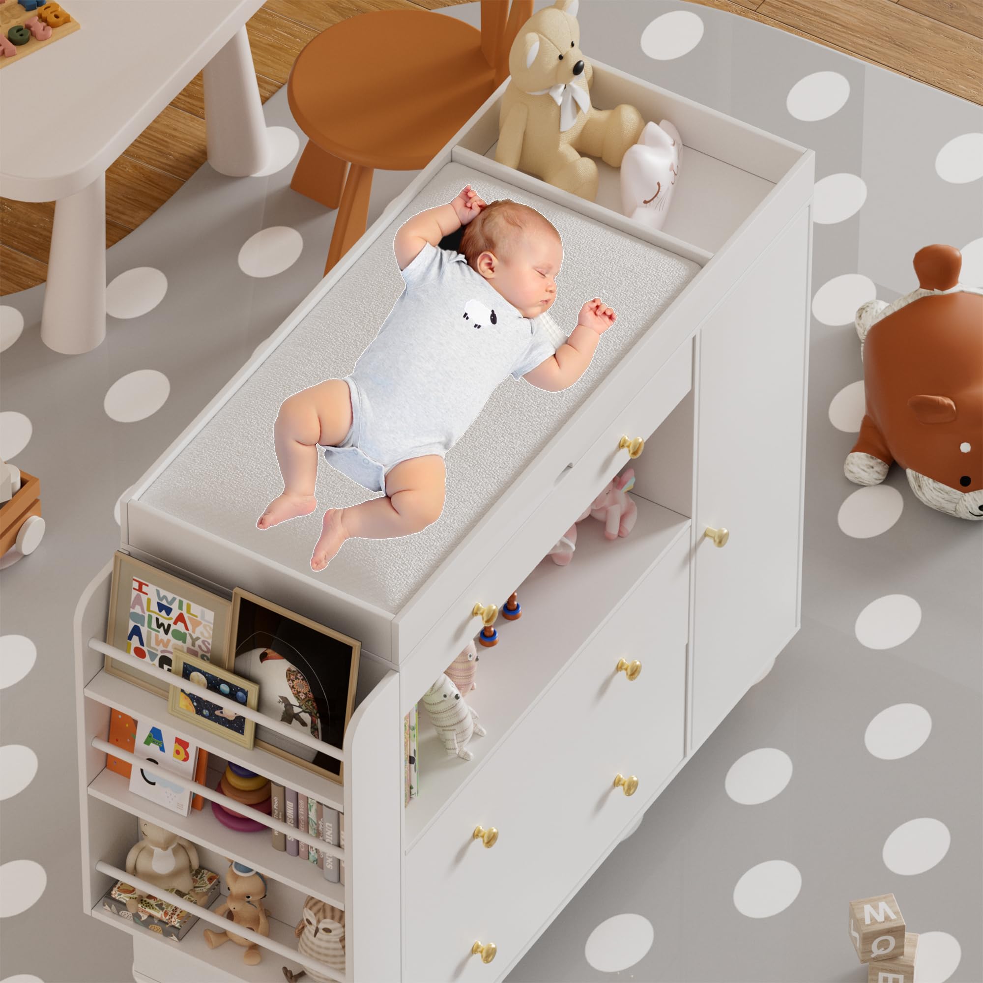 Dresser with Baby Changing Table, Modern Diaper Changing Station
