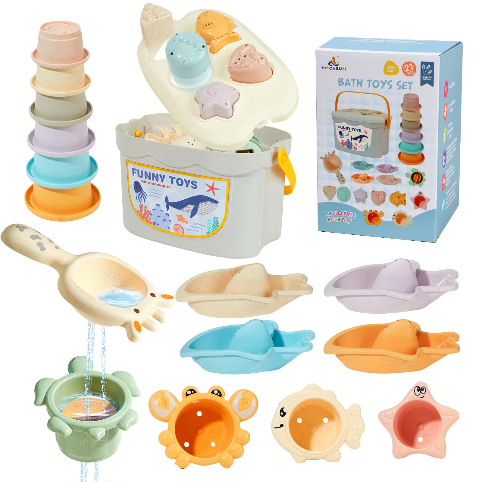 Bath Toys, 21PCS | Montessori Toys for Babies with Shapes for Sorting Play