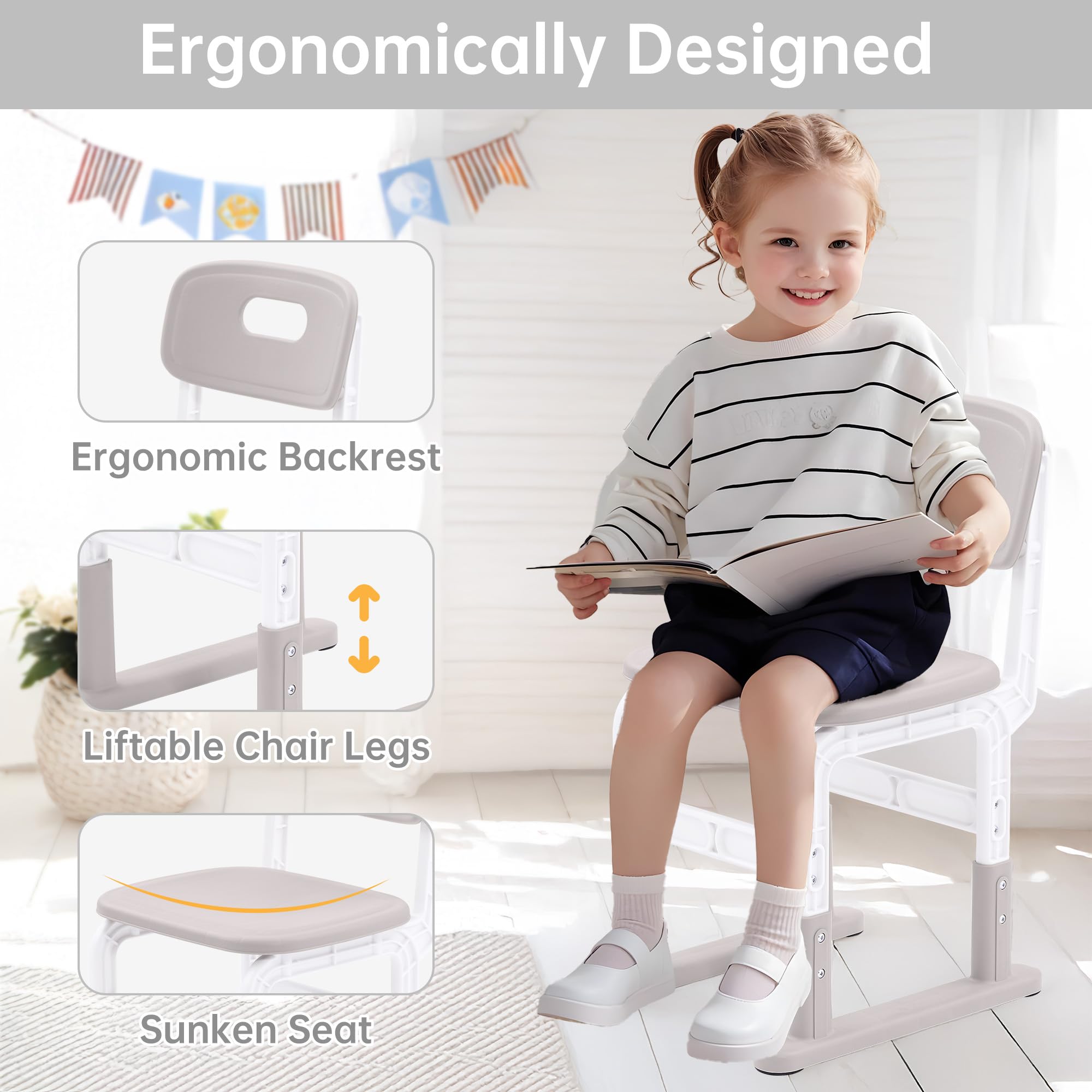 Height Adjustable Kids Desk and Chair Set with Storage
