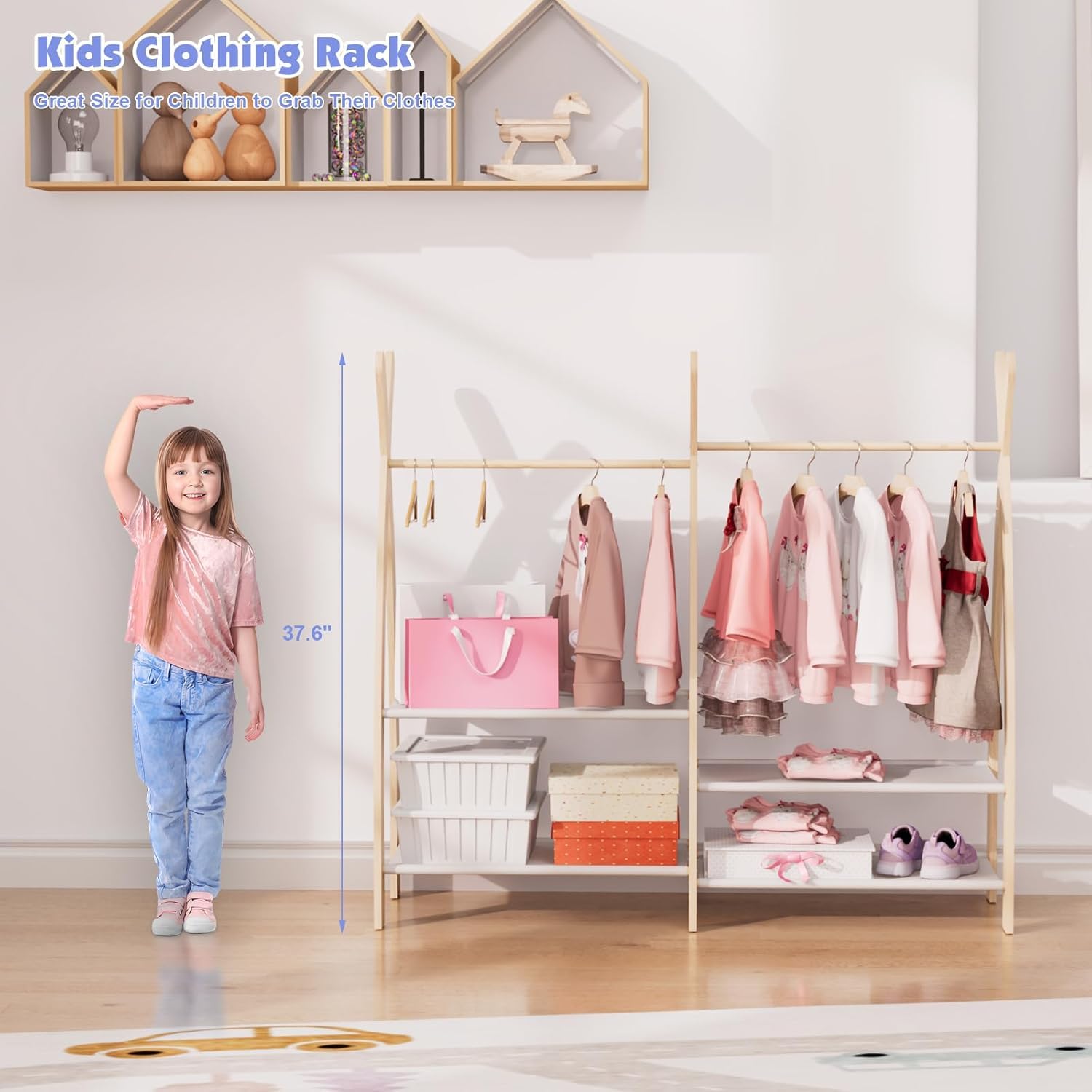 Kids Clothing Rack with Storage Shelves