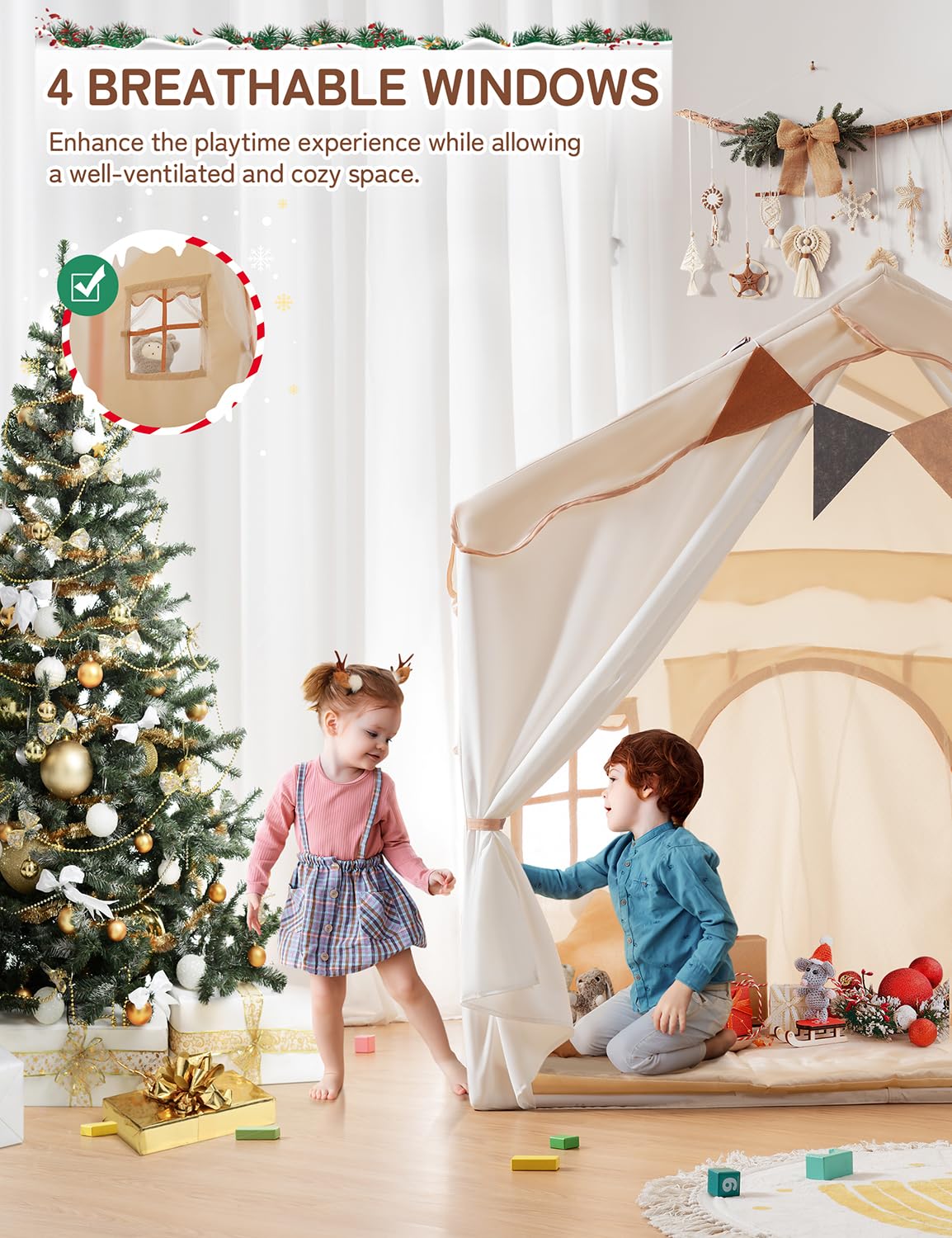 Kids Play Tent with Padded Mat and Lights