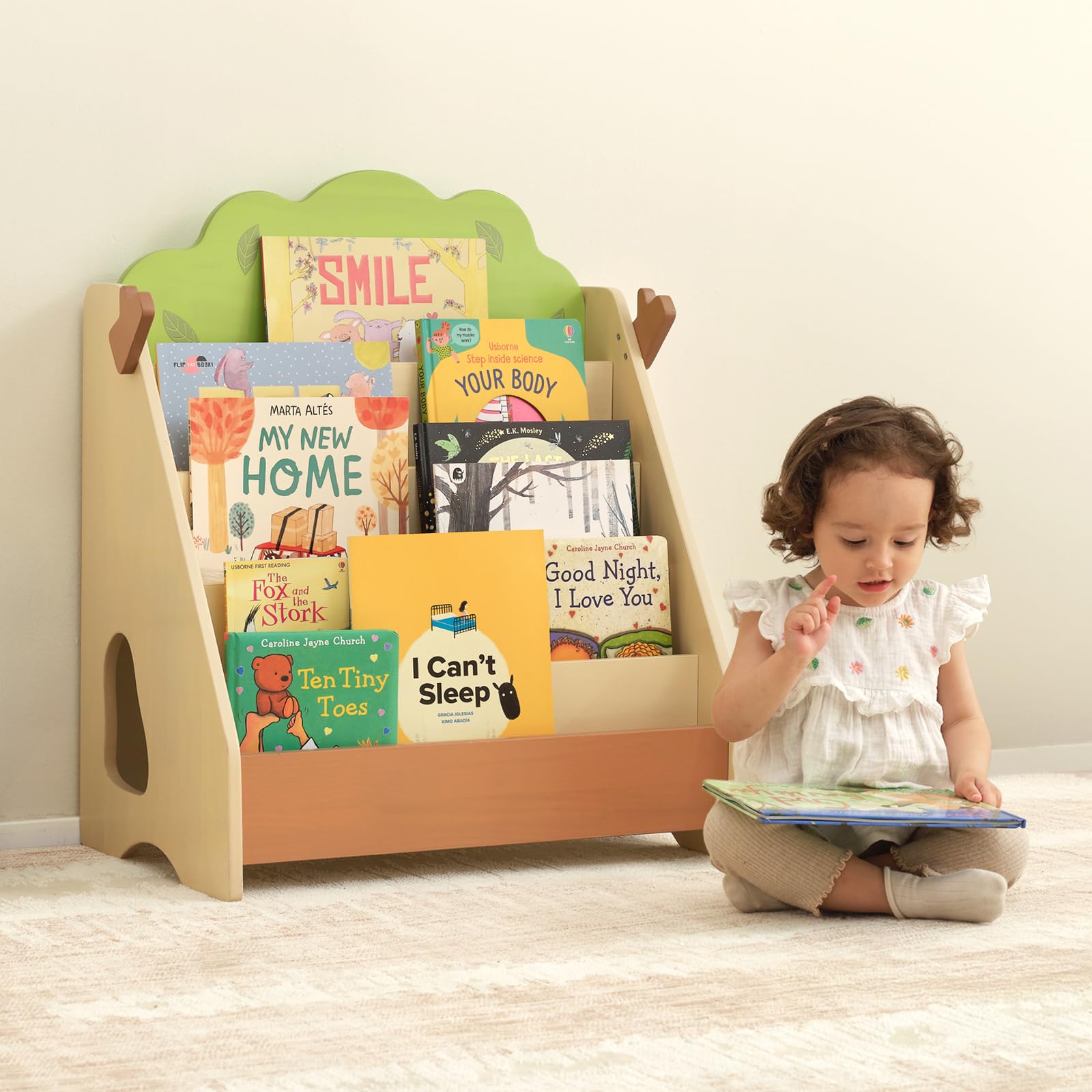 Montessori Bookshelf for Kids, Premium Pine Baby Bookshelf