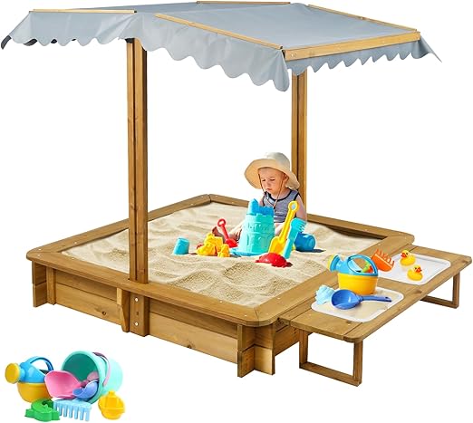 Sandbox with Cover, Sand Box with 4 Reinforced Benches