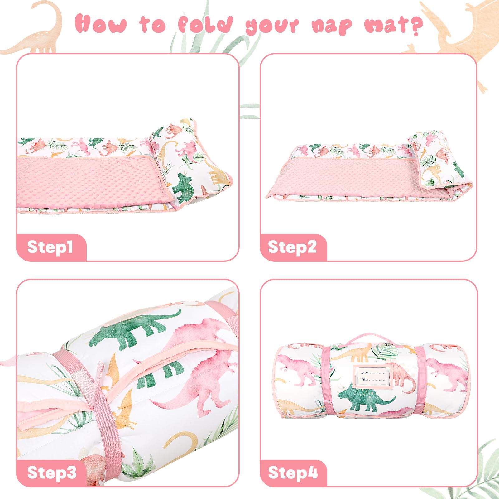 Toddler Nap Mat with Removable Pillow and Minky Blanket