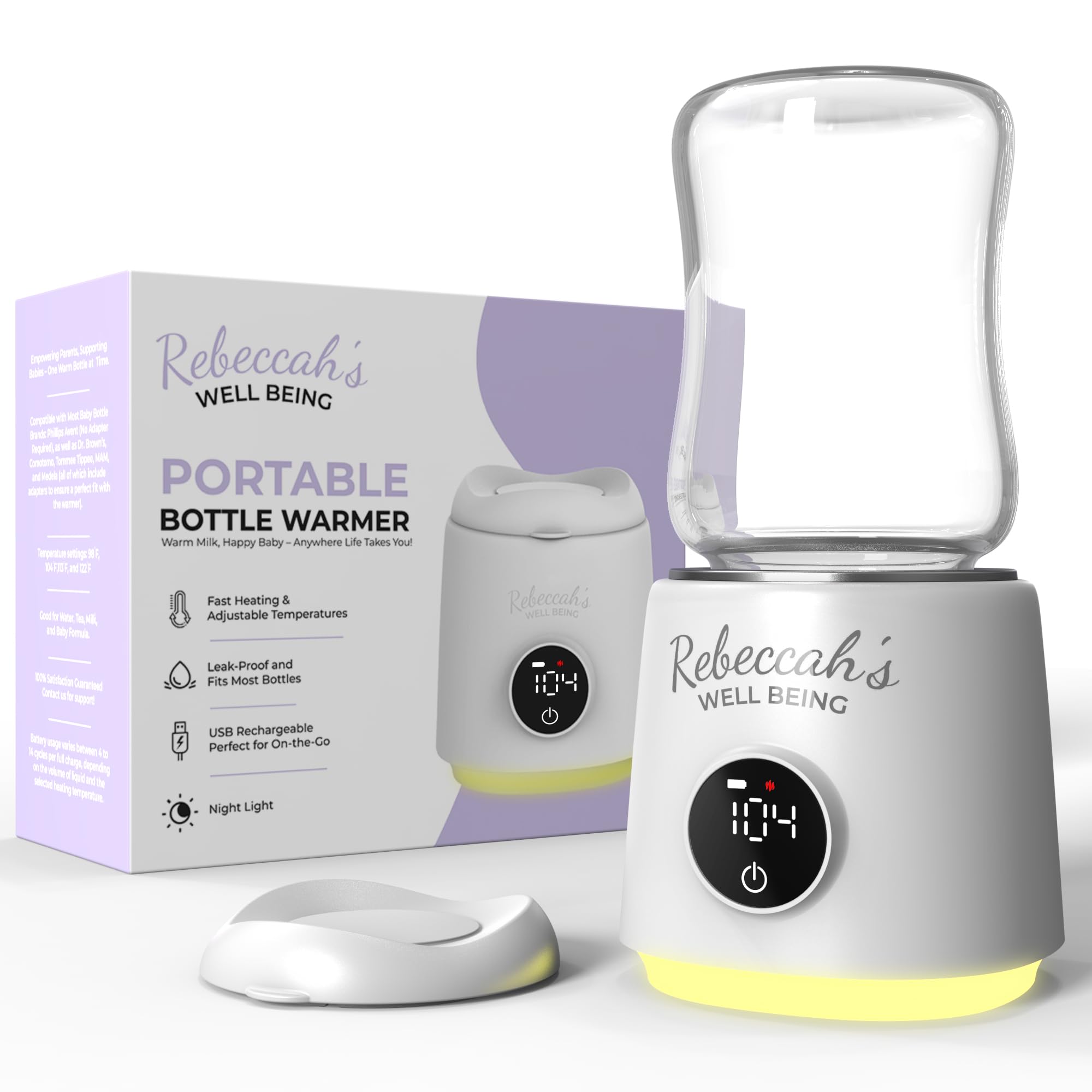Warmer for Travel with built in Nightlight, Fast 4 Heat Settings, Lightweight