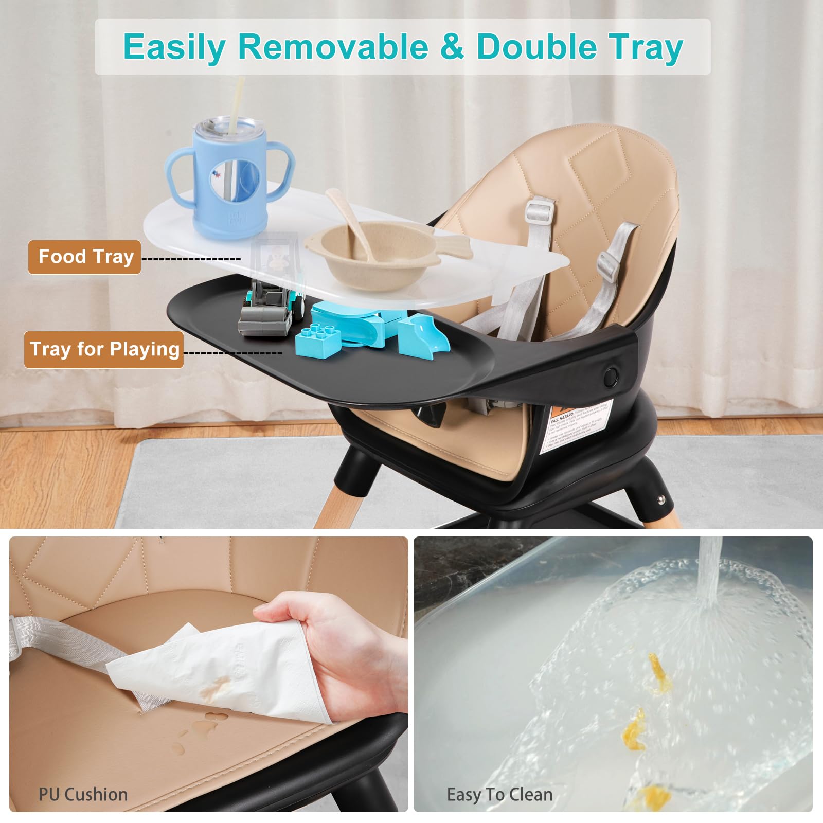 6-in-1 Wooden Convertible High Chair with Reversible Footrest