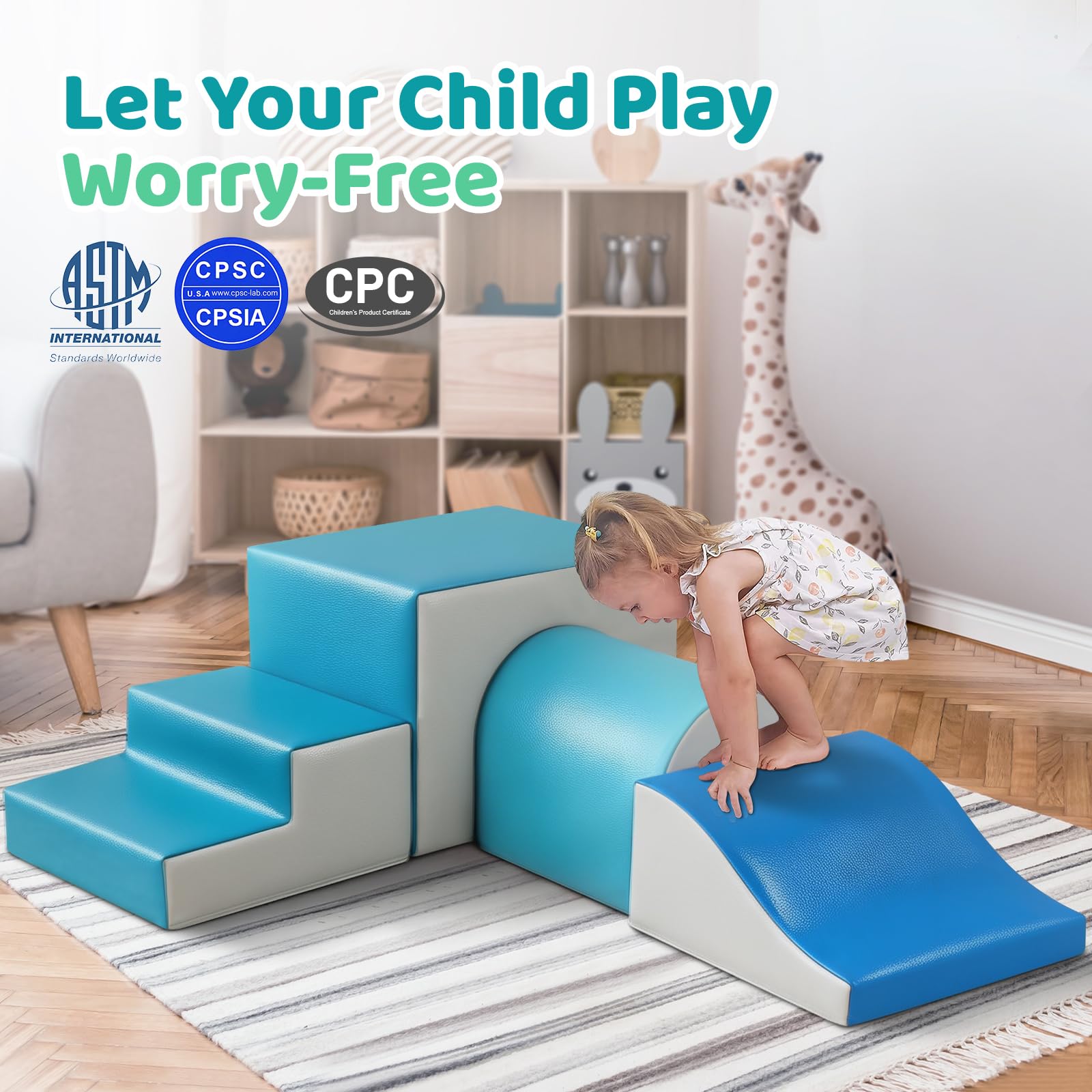 Foam Climbing Blocks for Toddlers with Tunnel - 4 Piece Indoor Play Set