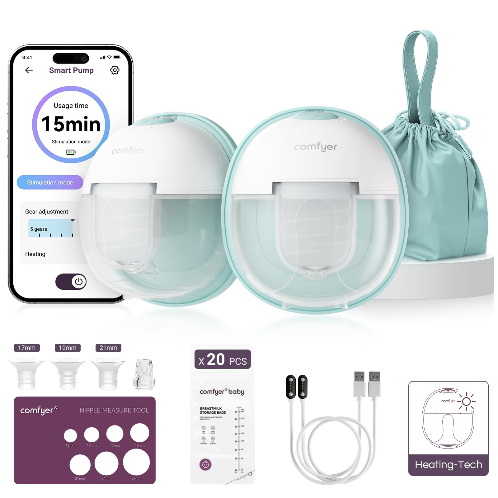 Heated Breast Pump Hands Free, Industry-Leading Heating Tech, Innovative Magnetic