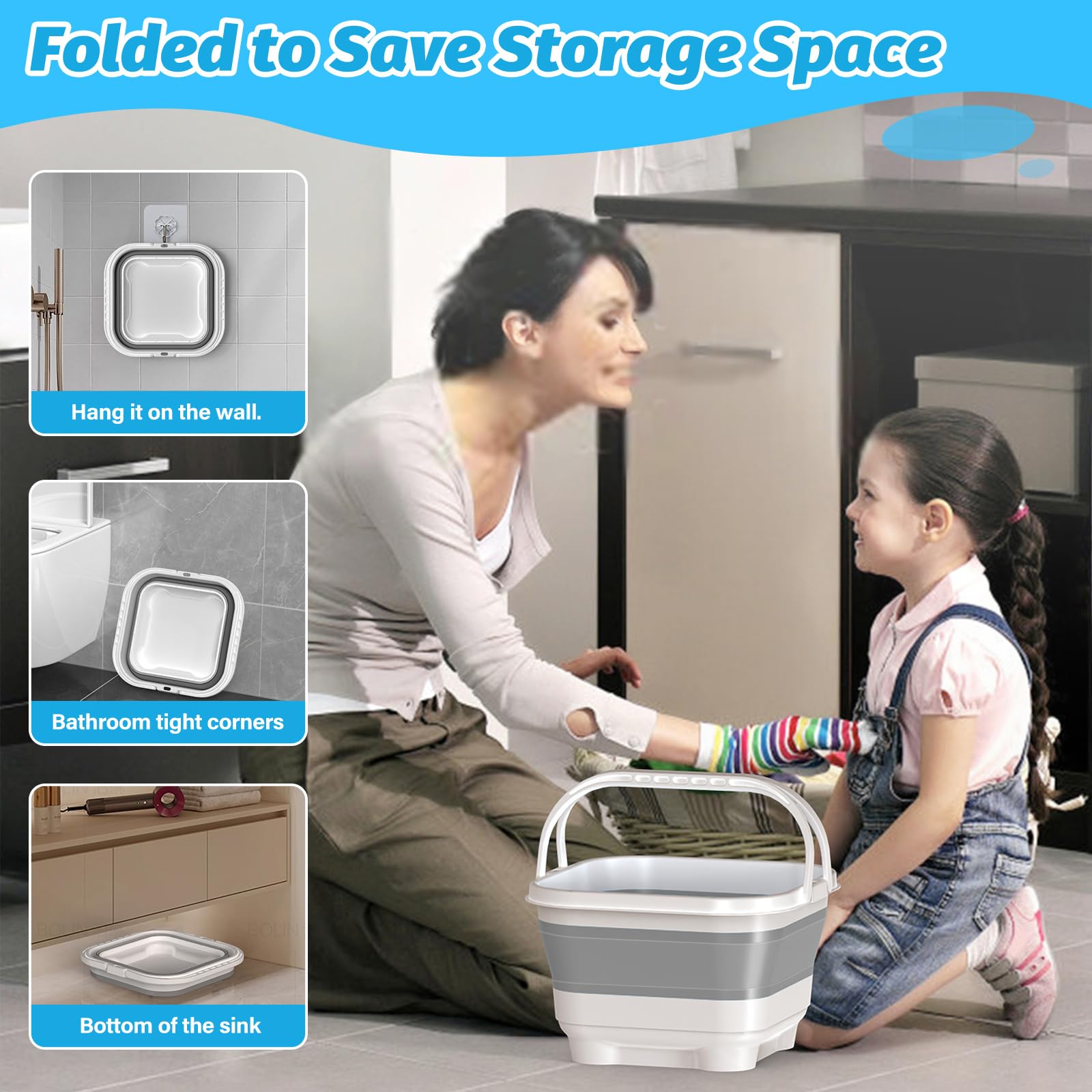 Foldable Bath Toy Storage Organizer with Drain Base Gray