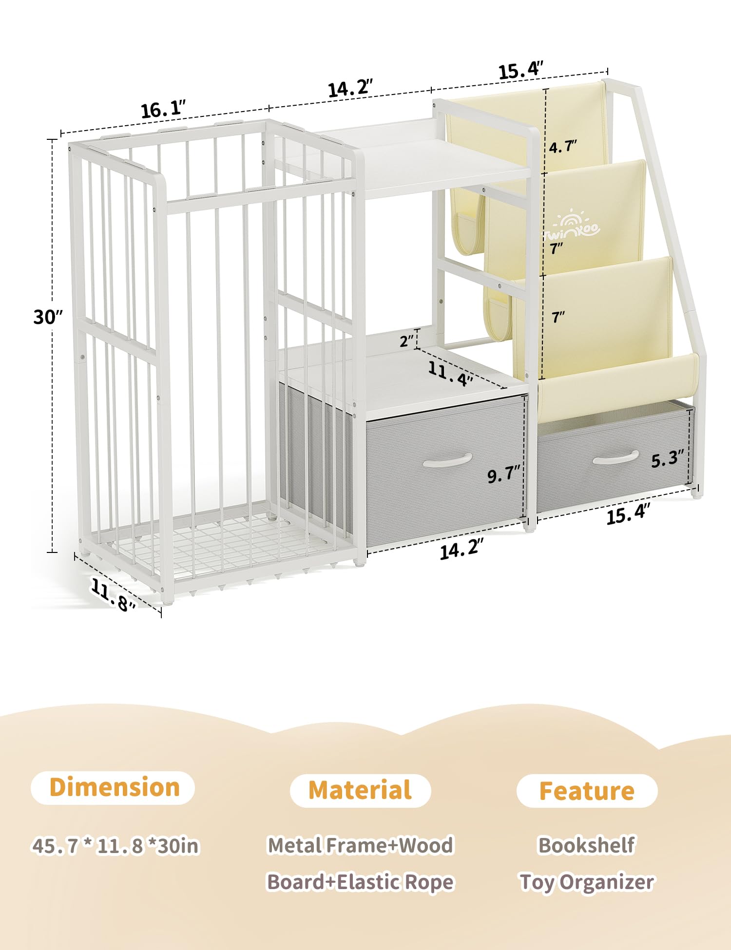3-Tier Kids Bookshelf with Toy Storage