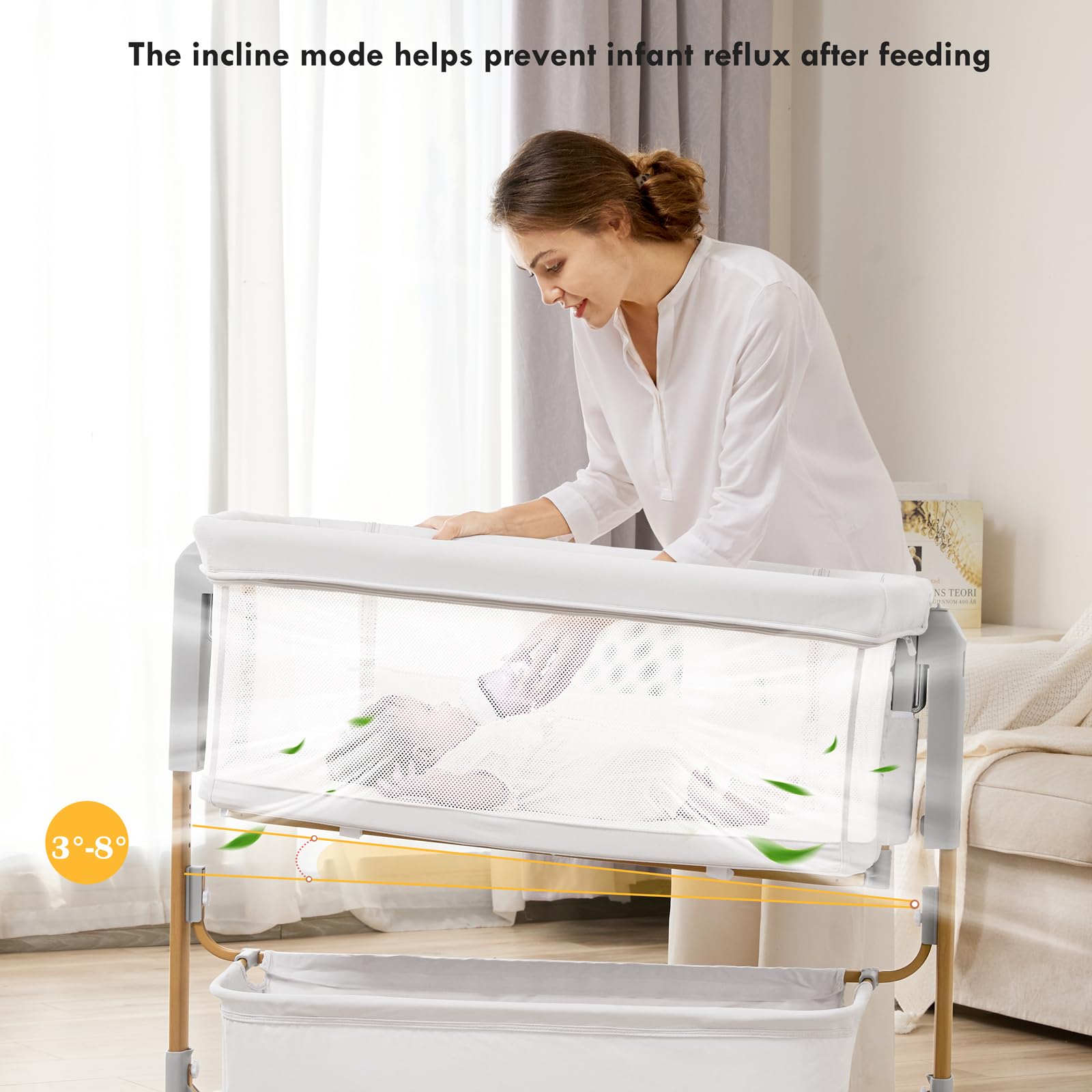 3-in-1 Bedside Bassinet with Adjustable Height