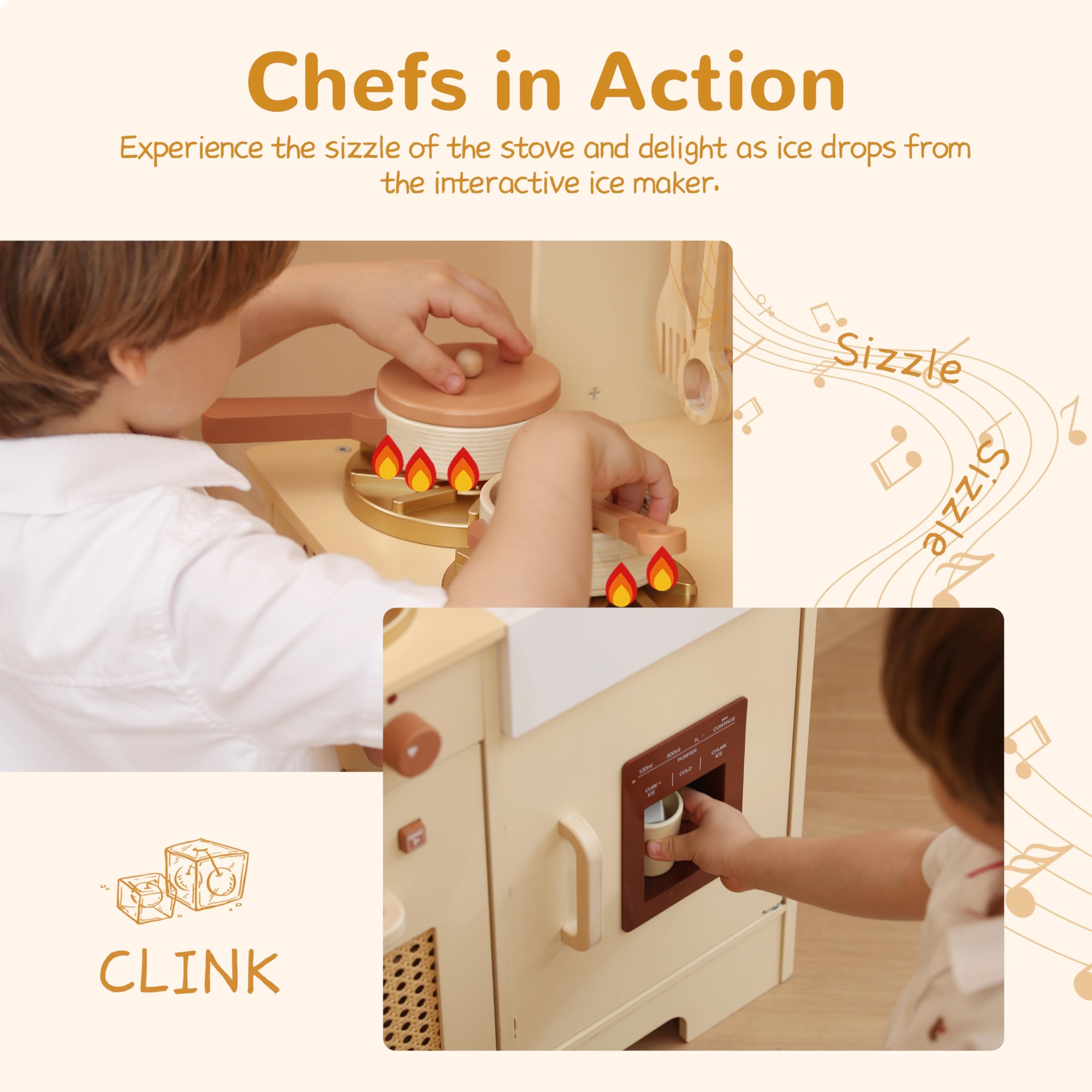 Wooden Play Kitchen Set for Toddlers Ages 3+