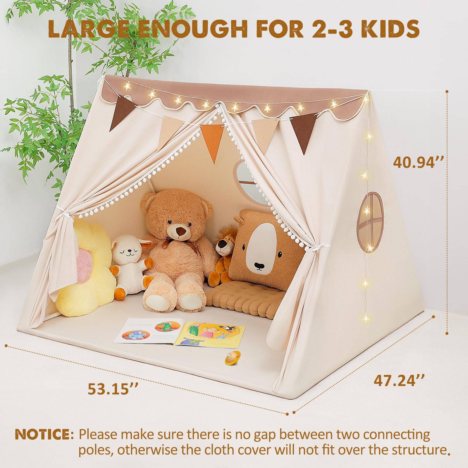 Tent Indoor with Star Lights and Flags - Play Tent for Kids Ages