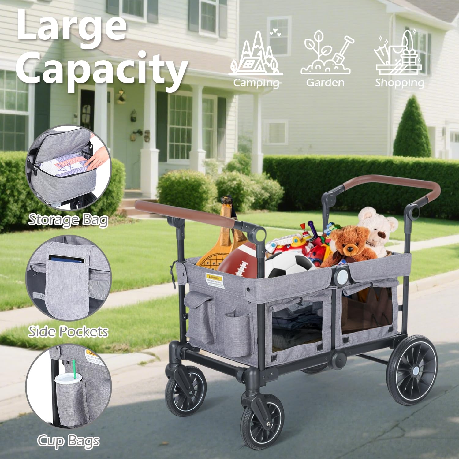 All-Terrain Folding Wagon Stroller for 2 Kids