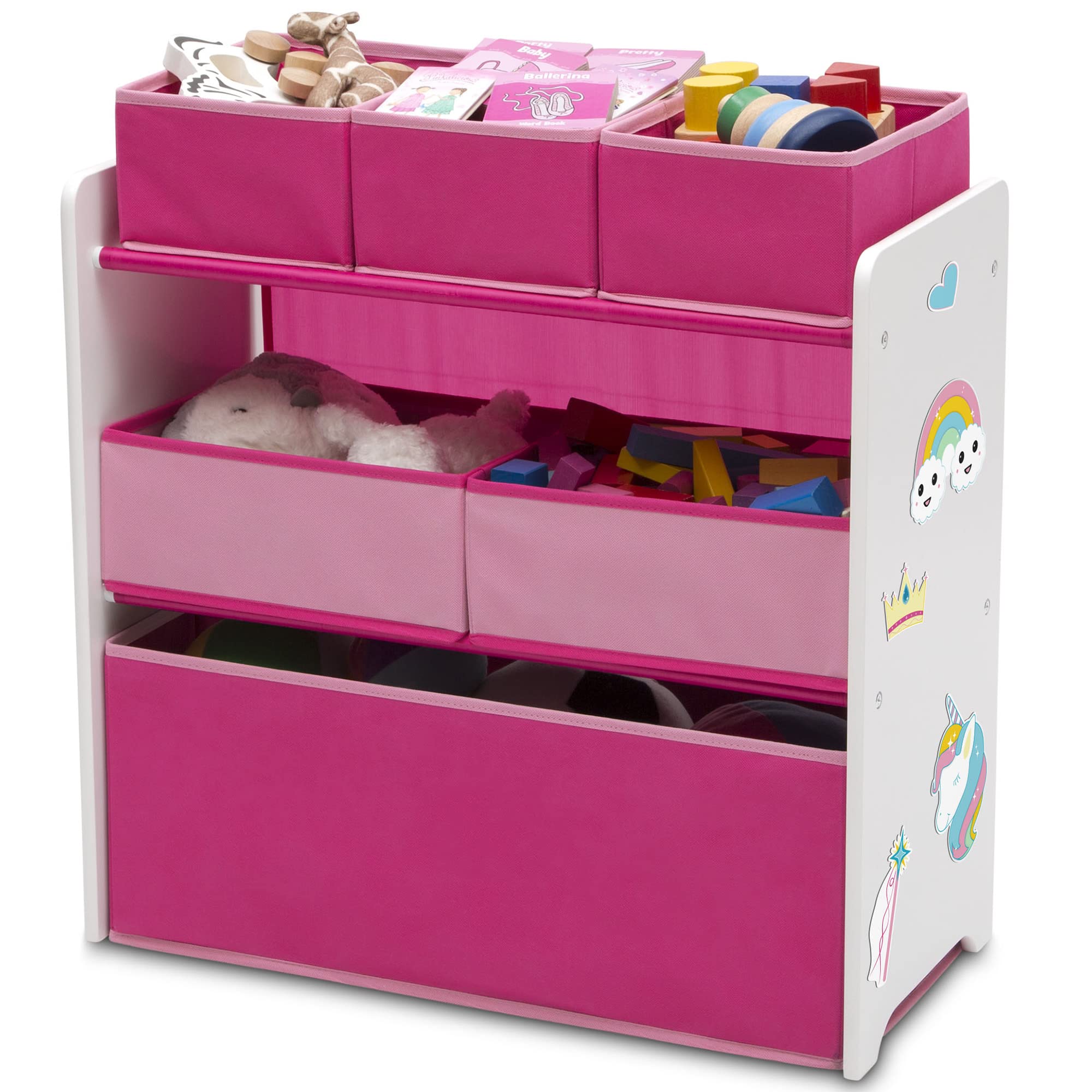 Design and Store 6 Bin Toy Organizer, White/Pink