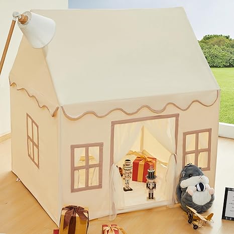 Large Kids Tent Playhouse Basic Mat with Star Lights, Flags and Tote Bags