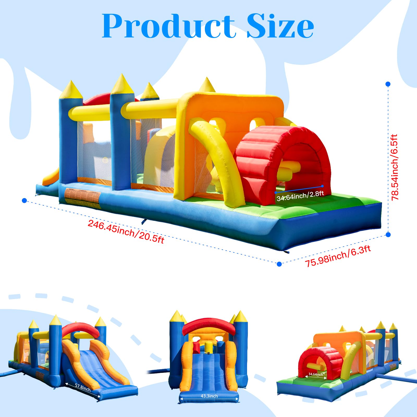 Inflatable Obstacle Course Bounce House with Climbing Wall and Slide