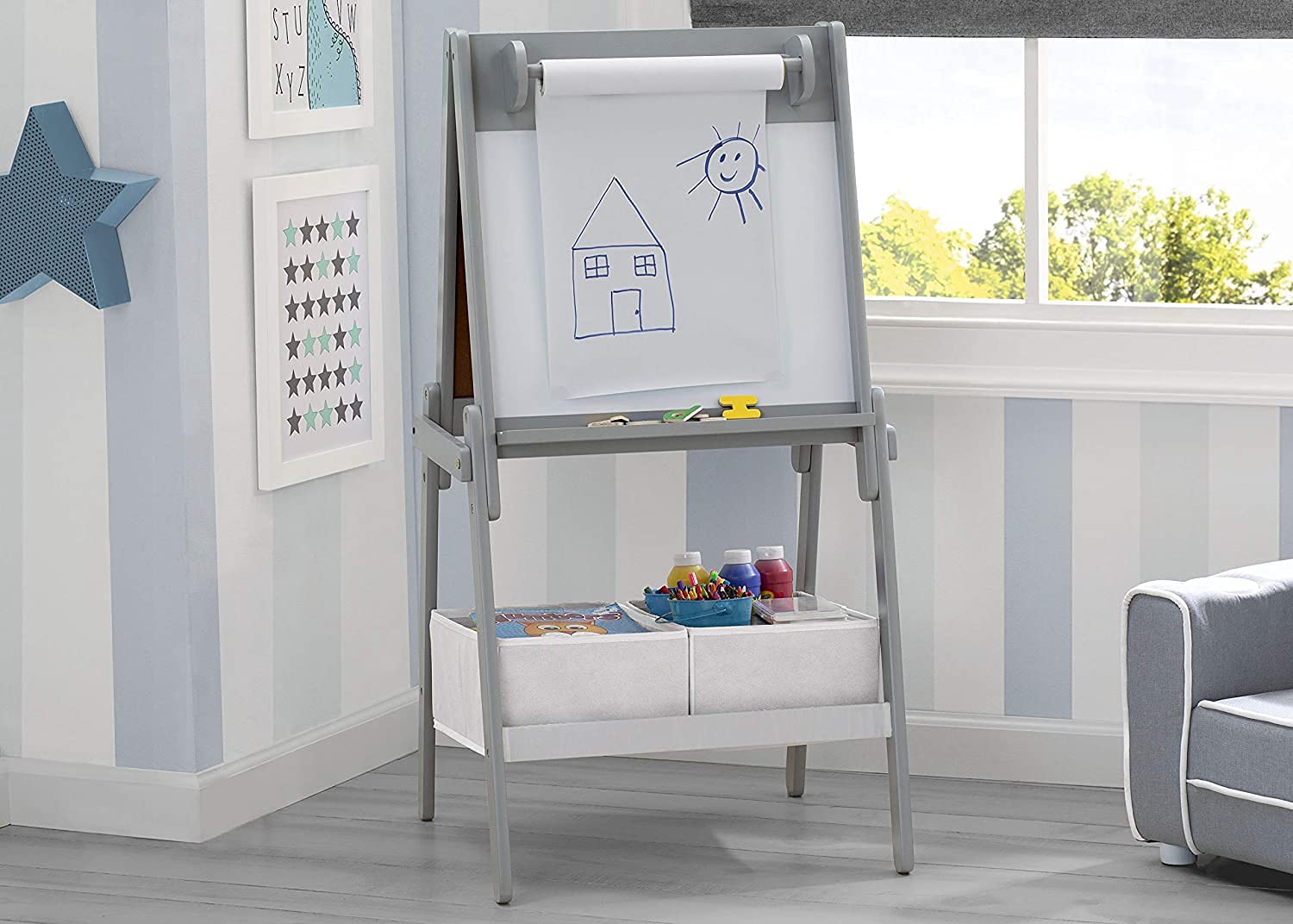 Double-Sided Art Easel with Storage and Paper Roll