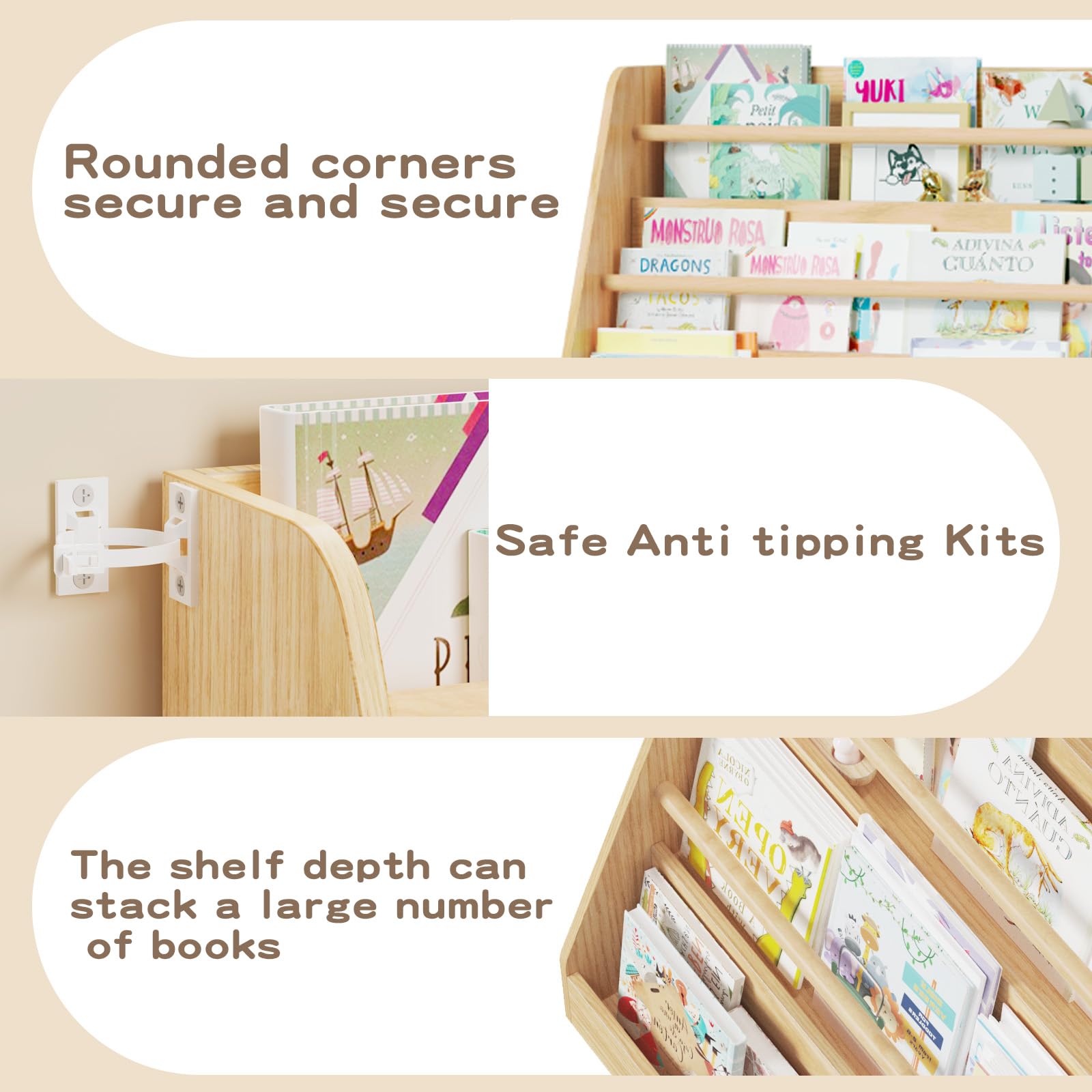 4-Tier Montessori Wooden Bookshelf for Kids
