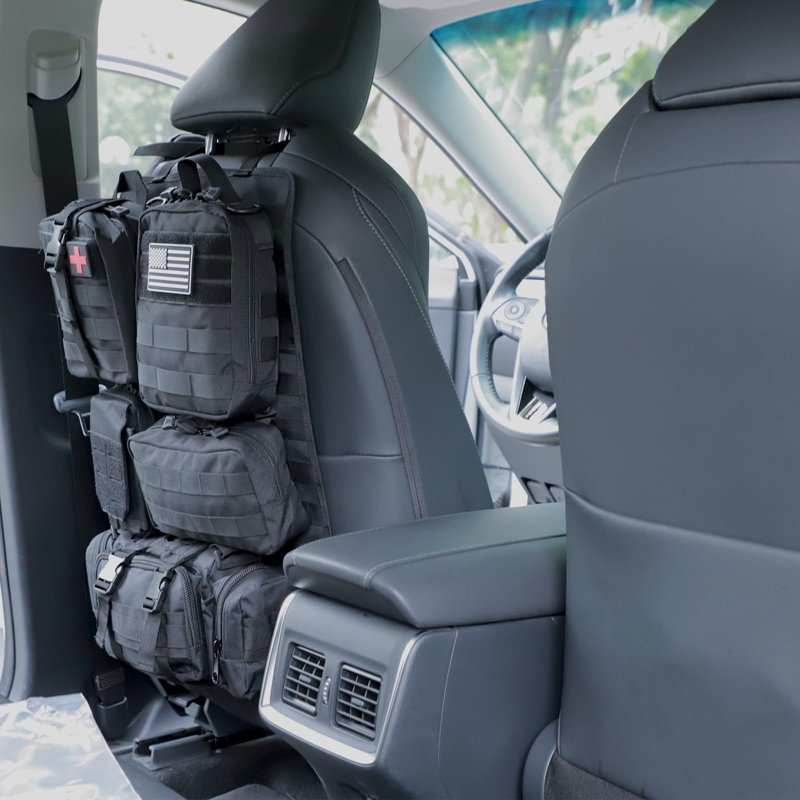 Tactical Car Seat Back Organizer Hanger Bag with 5 Detachable Molle Pouch