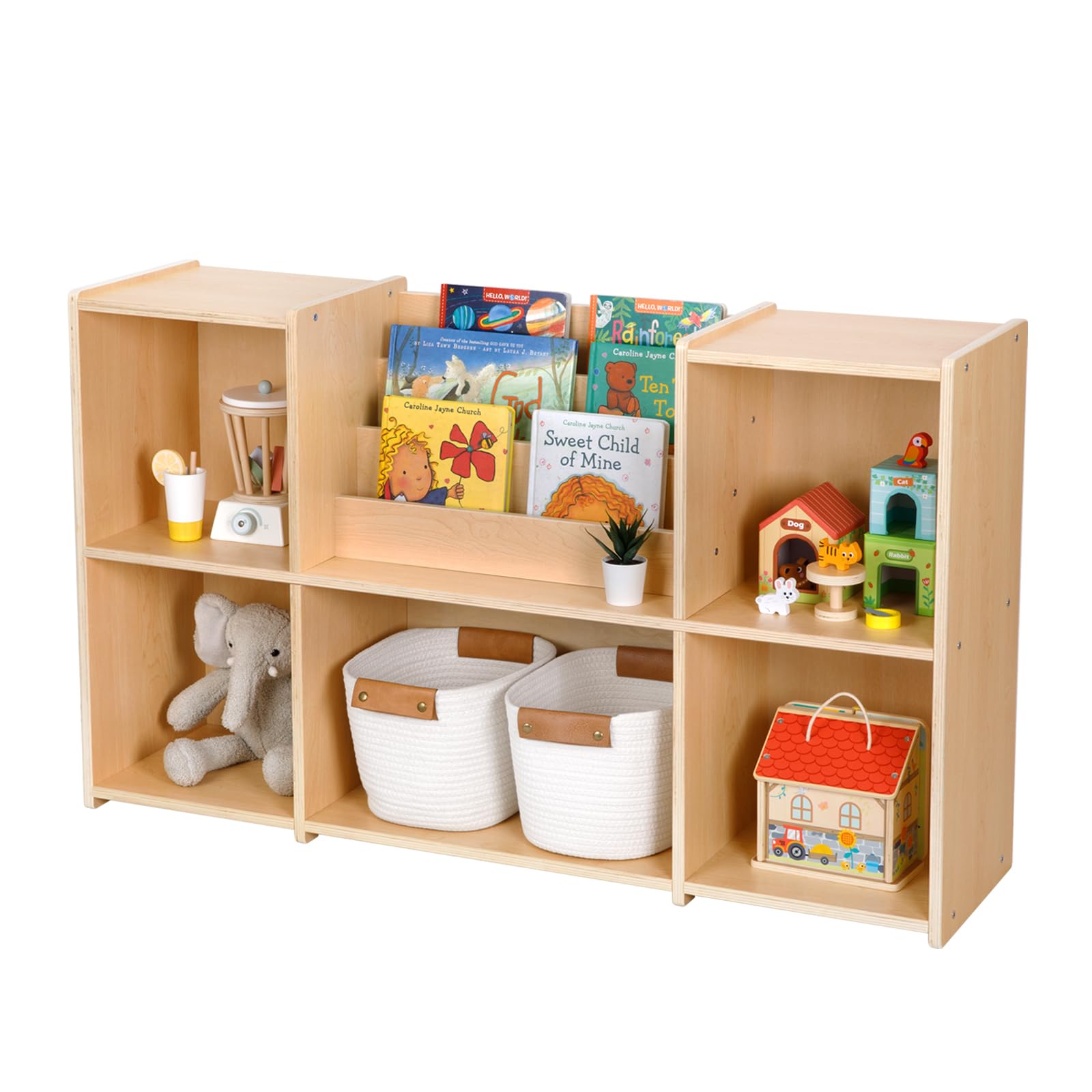 Montessori Bookshelf and Toy Storage Organizer, 2-Tier Horizontal Bookshelf